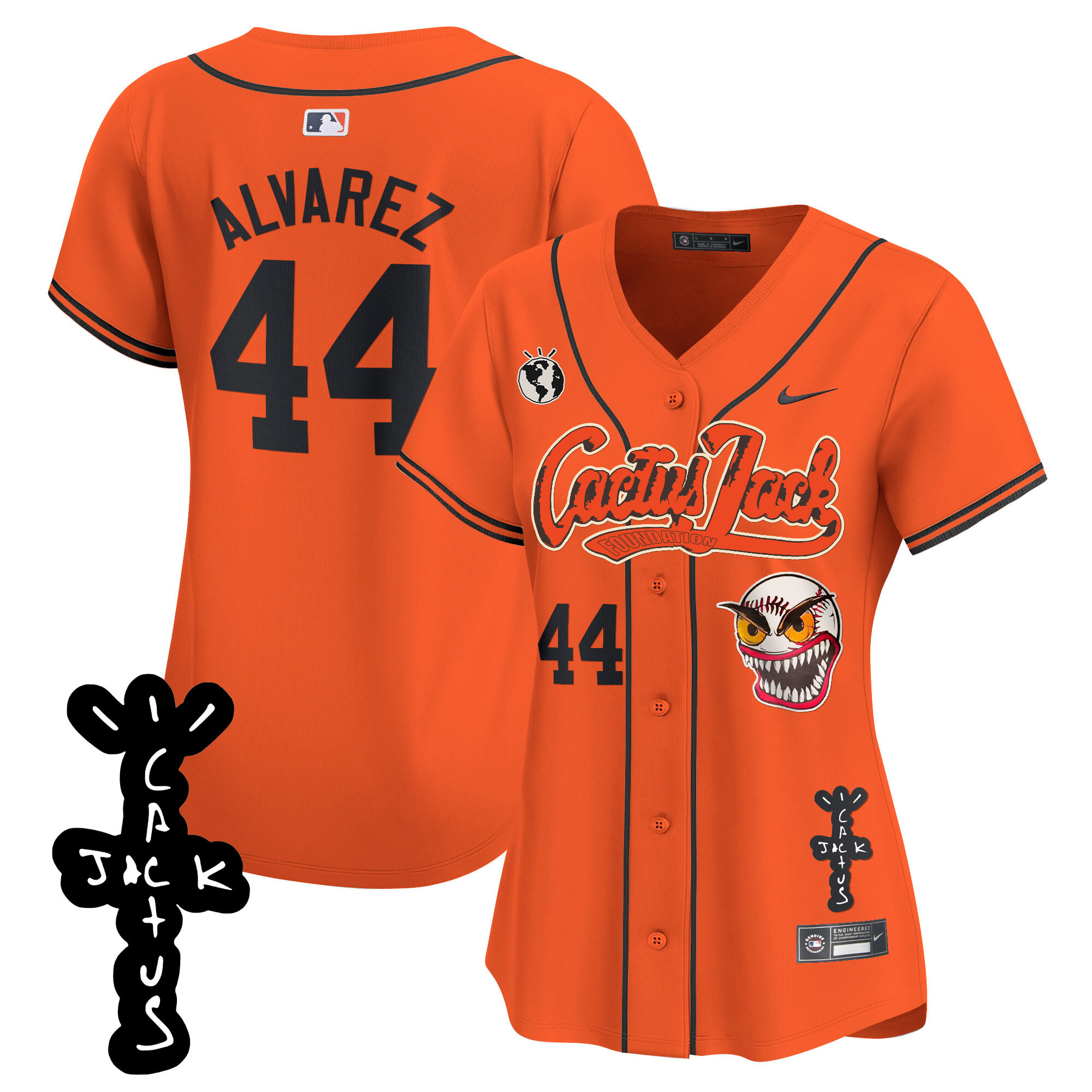 Yordan Álvarez Women's Houston Astros Cactus Jack Patch Vapor Premier Limited Orange Jersey - All Stitched