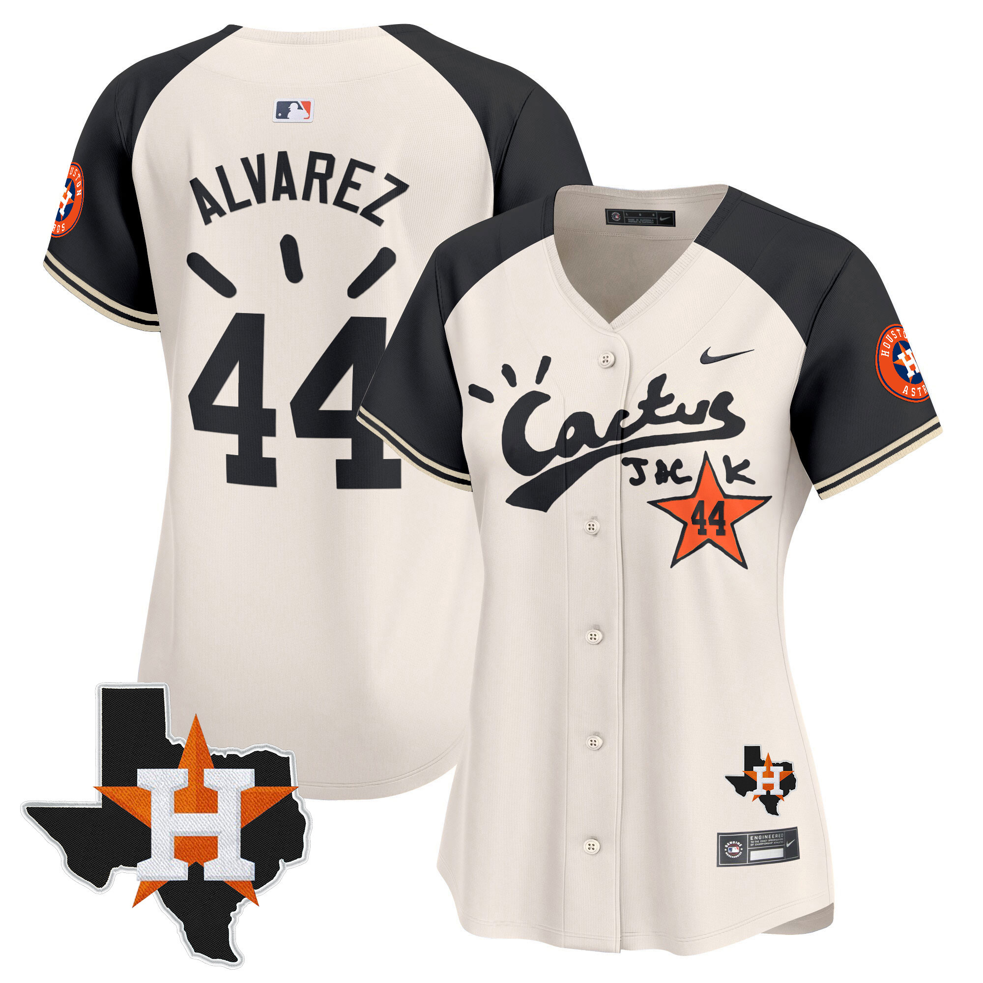 Yordan Álvarez Women's Houston Astros Cactus Jack Patch Vapor Premier Limited V10 Cream Alternate Jersey - All Stitched