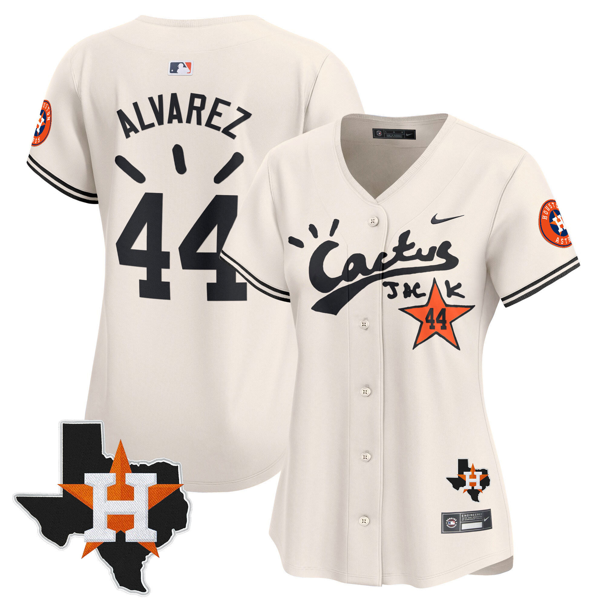 Yordan Álvarez Women's Houston Astros Cactus Jack Patch Vapor Premier Limited V10 Cream Jersey - All Stitched