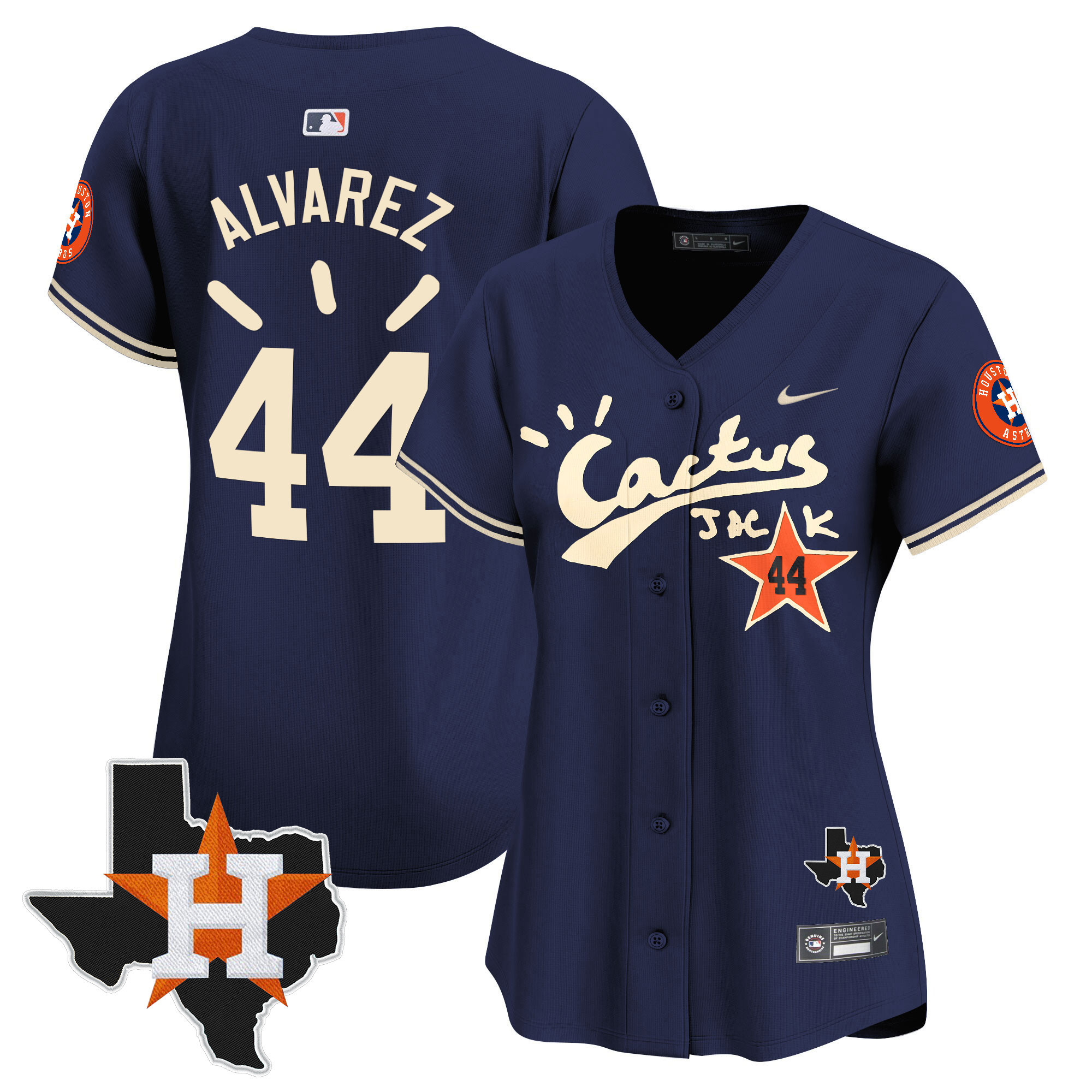 Yordan Álvarez Women's Houston Astros Cactus Jack Patch Vapor Premier Limited V10 Navy Jersey - All Stitched