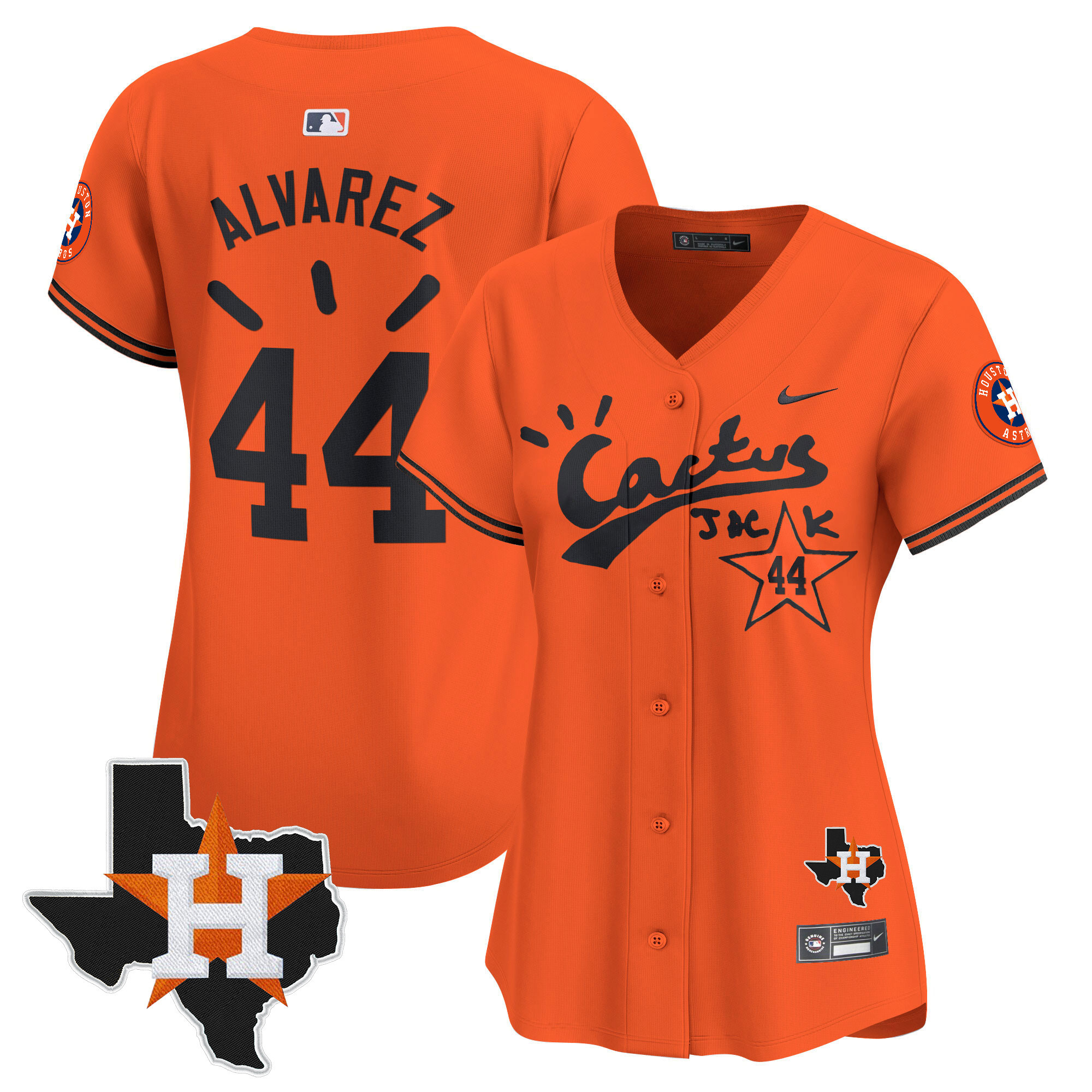 Yordan Álvarez Women's Houston Astros Cactus Jack Patch Vapor Premier Limited V10 Orange Jersey - All Stitched