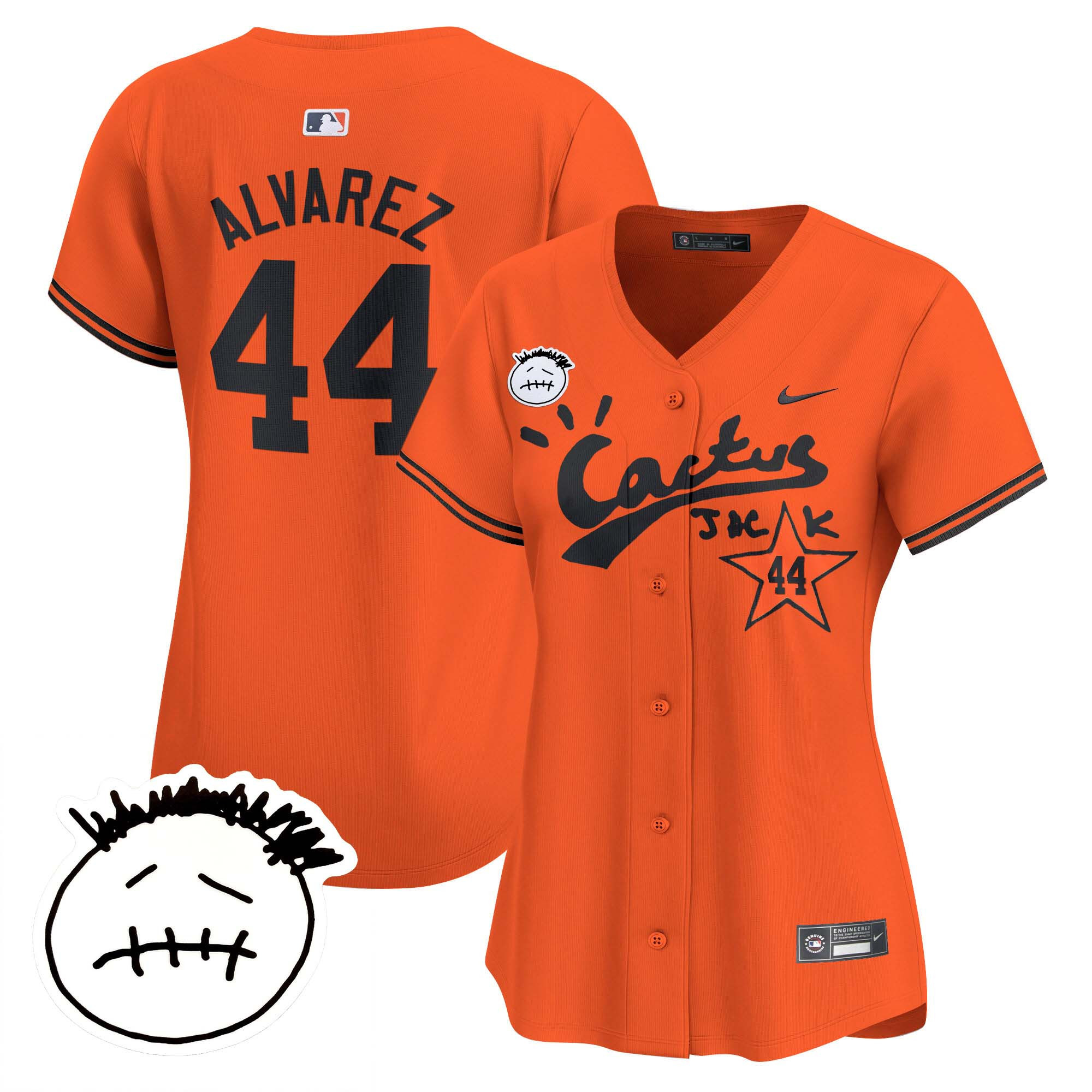 Yordan Álvarez Women's Houston Astros Cactus Jack Patch Vapor Premier Limited V4 Orange Jersey - All Stitched