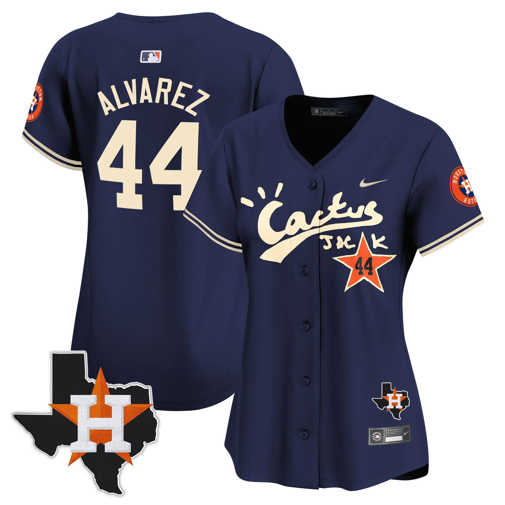 Yordan Álvarez Women's Houston Astros Cactus Jack Patch Vapor Premier Limited V7 Navy Jersey - All Stitched