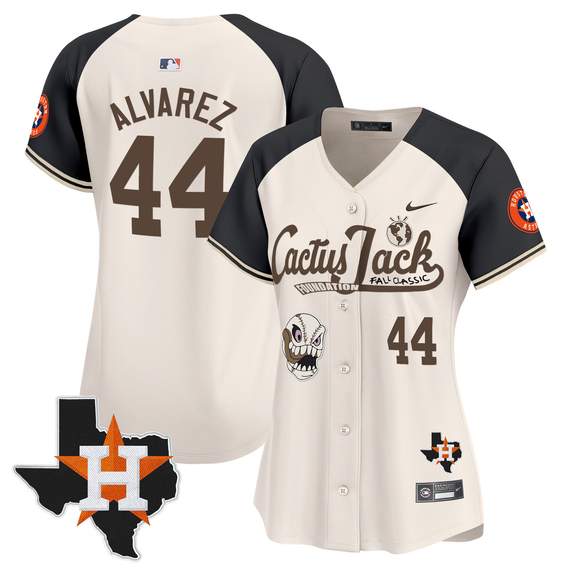 Yordan Álvarez Women's Houston Astros Cactus Jack Patch Vapor Premier Limited V8 Cream Alternate Jersey - All Stitched