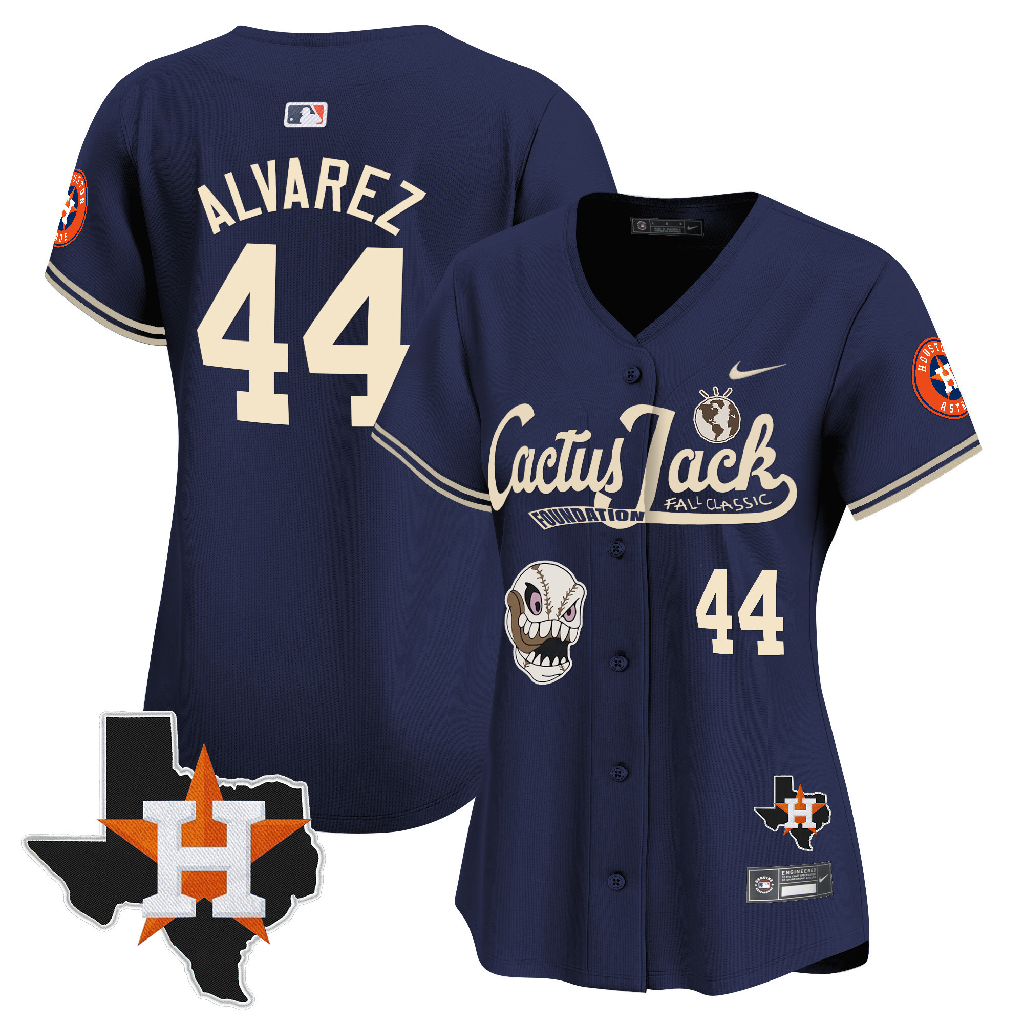 Yordan Álvarez Women's Houston Astros Cactus Jack Patch Vapor Premier Limited V8 Navy Jersey - All Stitched
