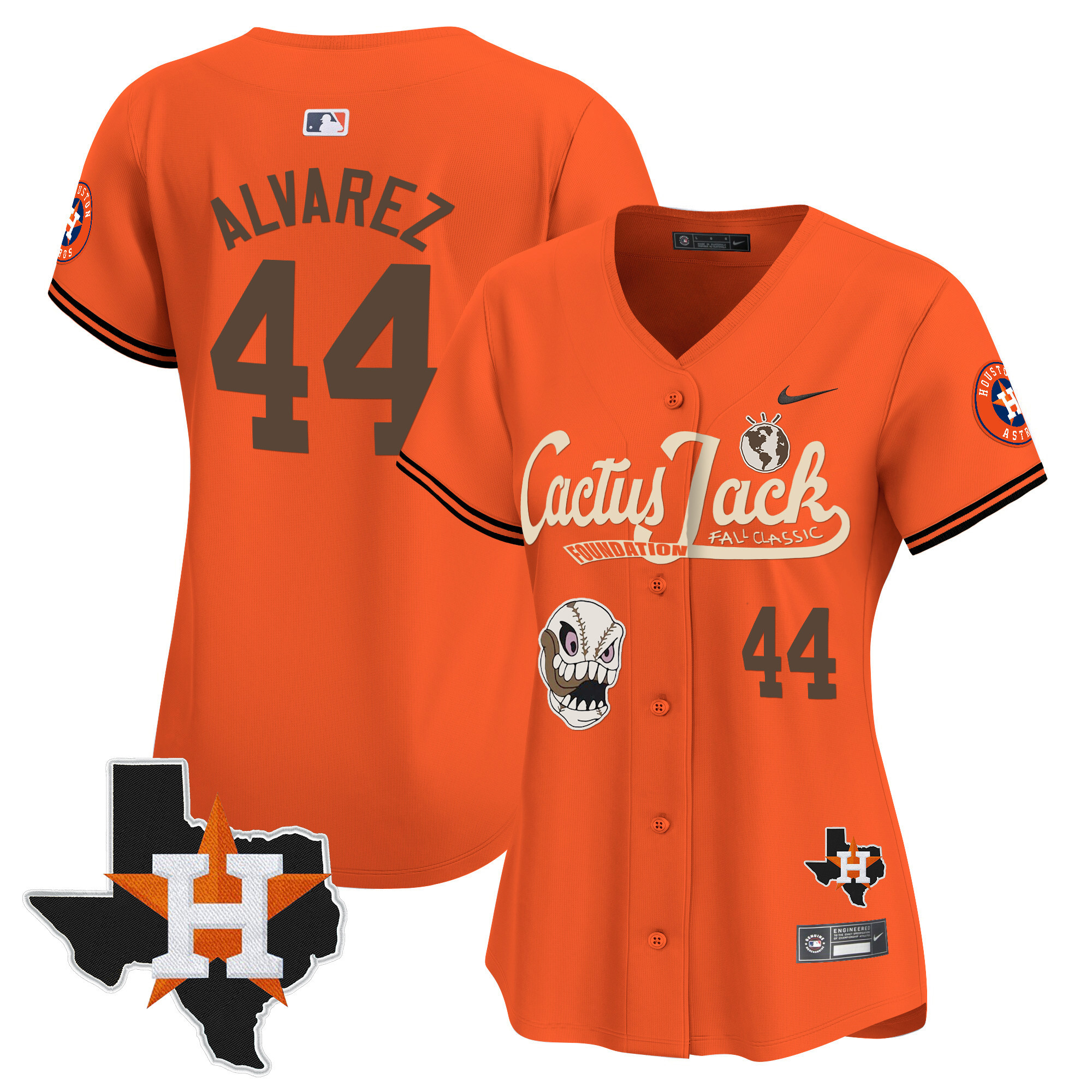 Yordan Álvarez Women's Houston Astros Cactus Jack Patch Vapor Premier Limited V8 Orange Jersey - All Stitched