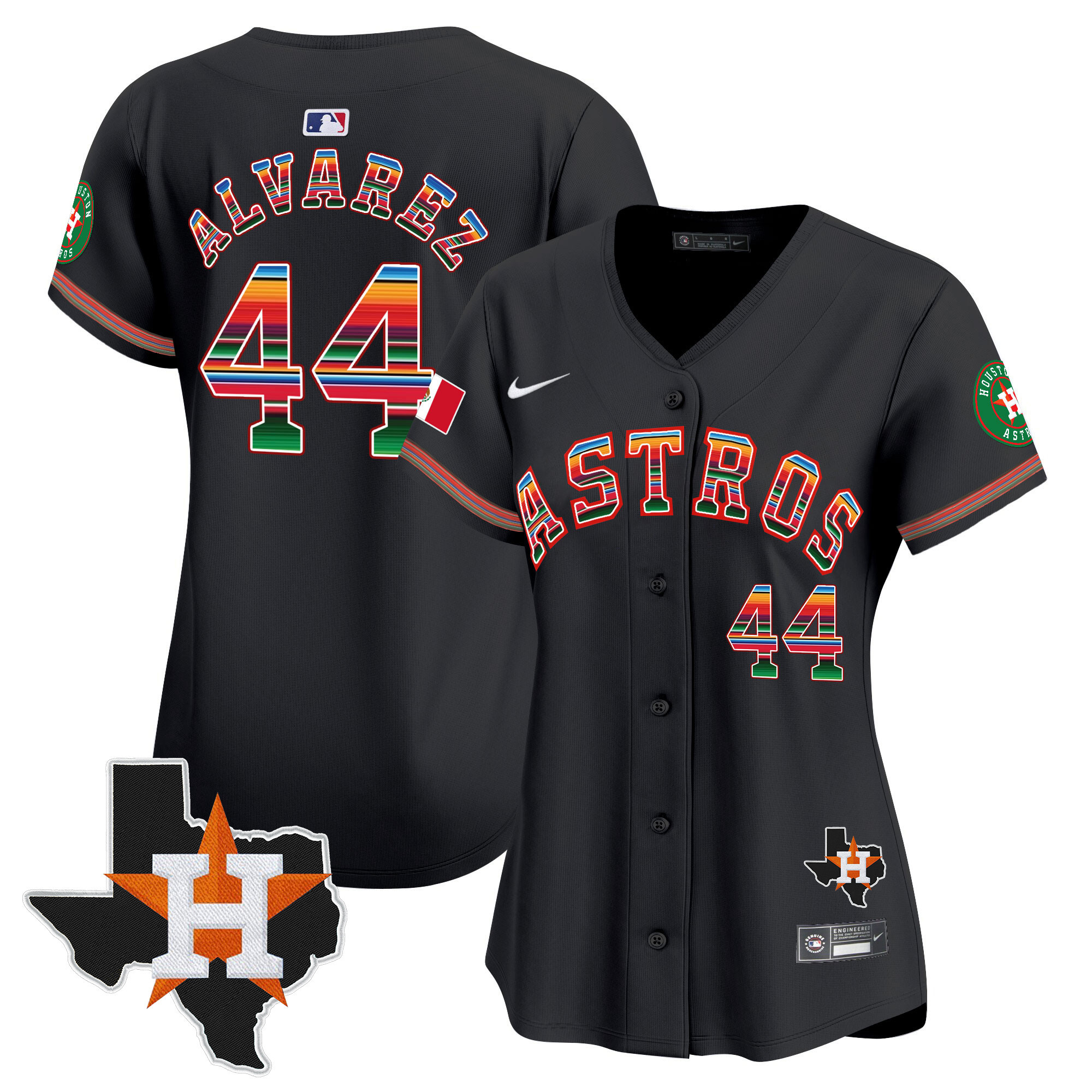 Yordan Álvarez Women's Houston Astros Mexico Texas Patch Vapor Premier Limited Black Jersey - All Stitched