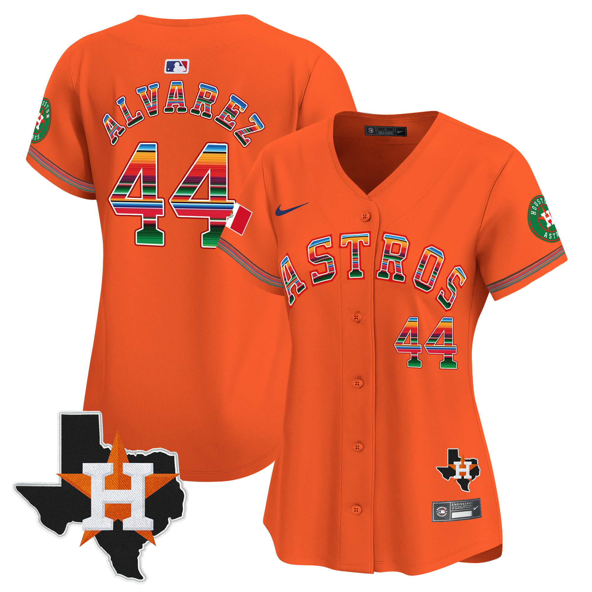 Yordan Álvarez Women's Houston Astros Mexico Texas Patch Vapor Premier Limited Orange Jersey - All Stitched