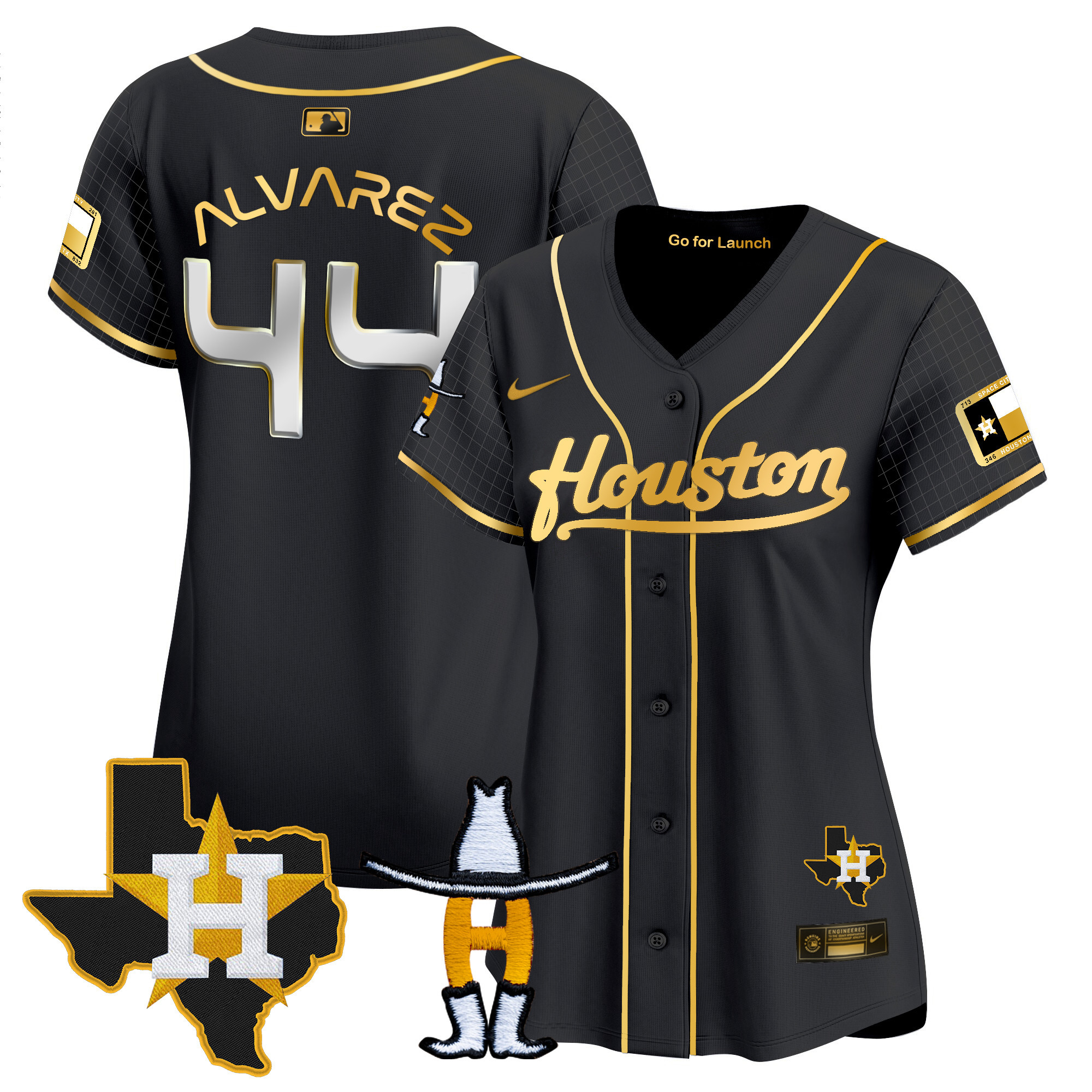 Yordan Álvarez Women's Houston Astros Space City Houston Rodeo Patch Vapor Premier Limited Black Gold Jersey - All Stitched