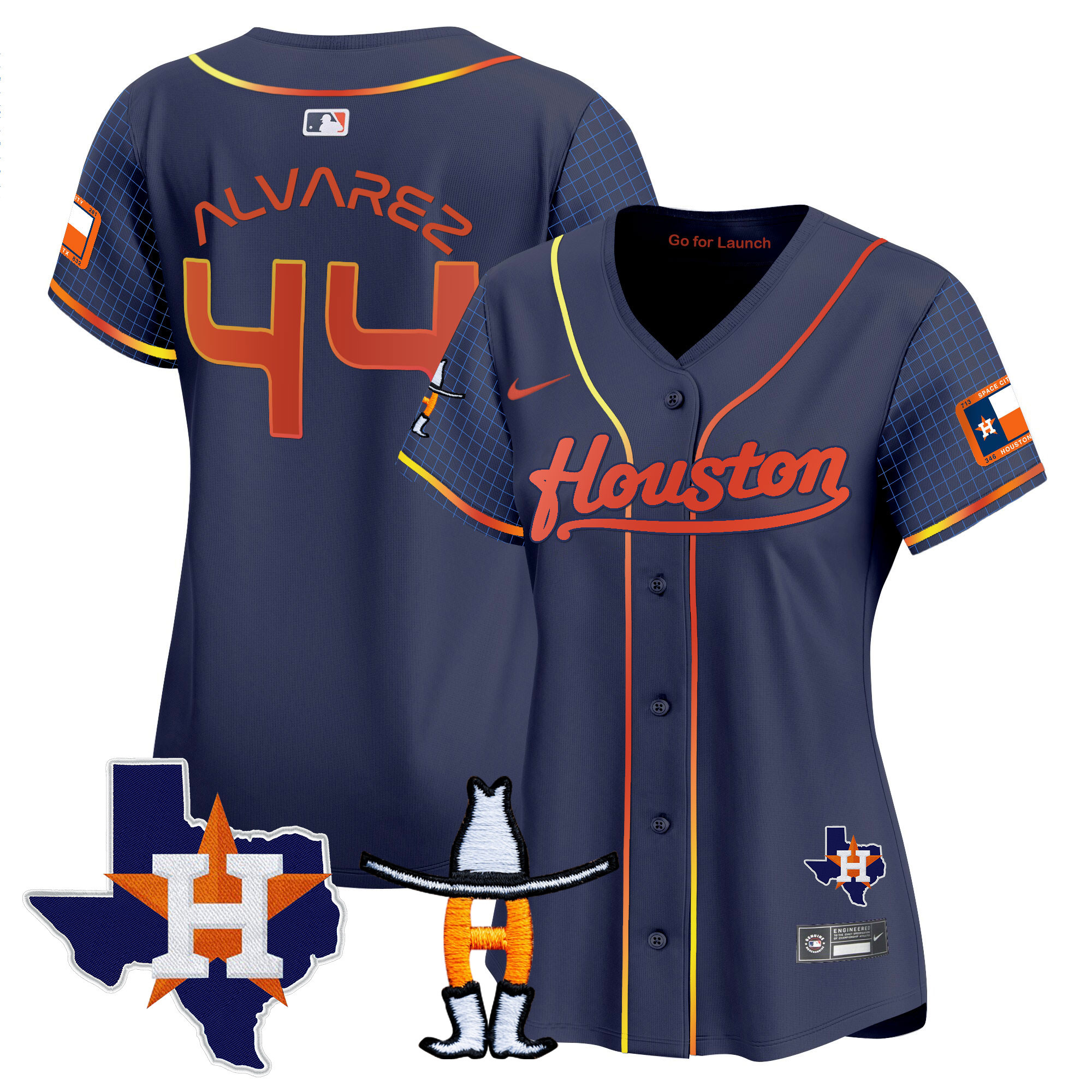 Yordan Álvarez Women's Houston Astros Space City Houston Rodeo Patch Vapor Premier Limited Navy Jersey - All Stitched