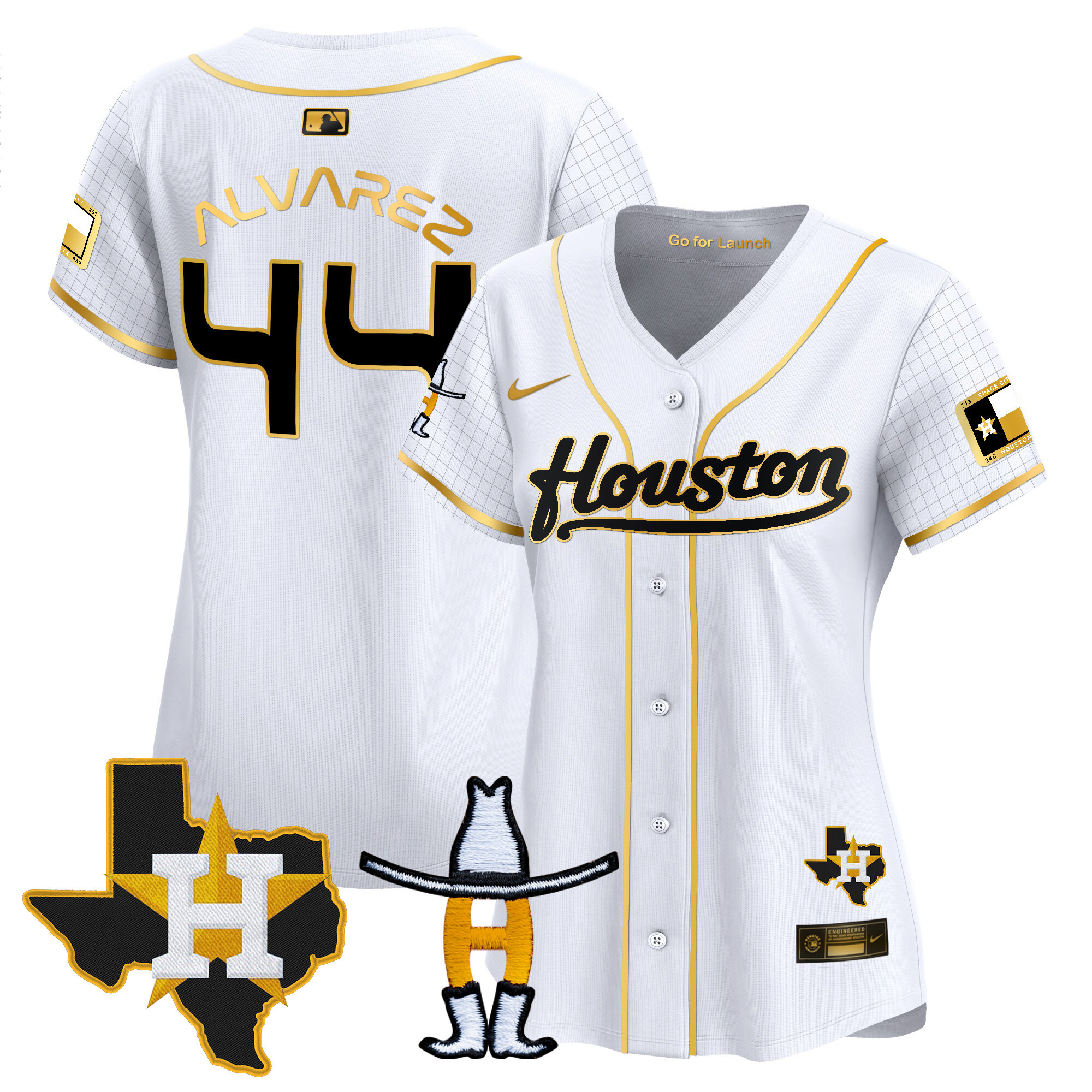 Yordan Álvarez Women's Houston Astros Space City Houston Rodeo Patch Vapor Premier Limited White Gold Jersey - All Stitched