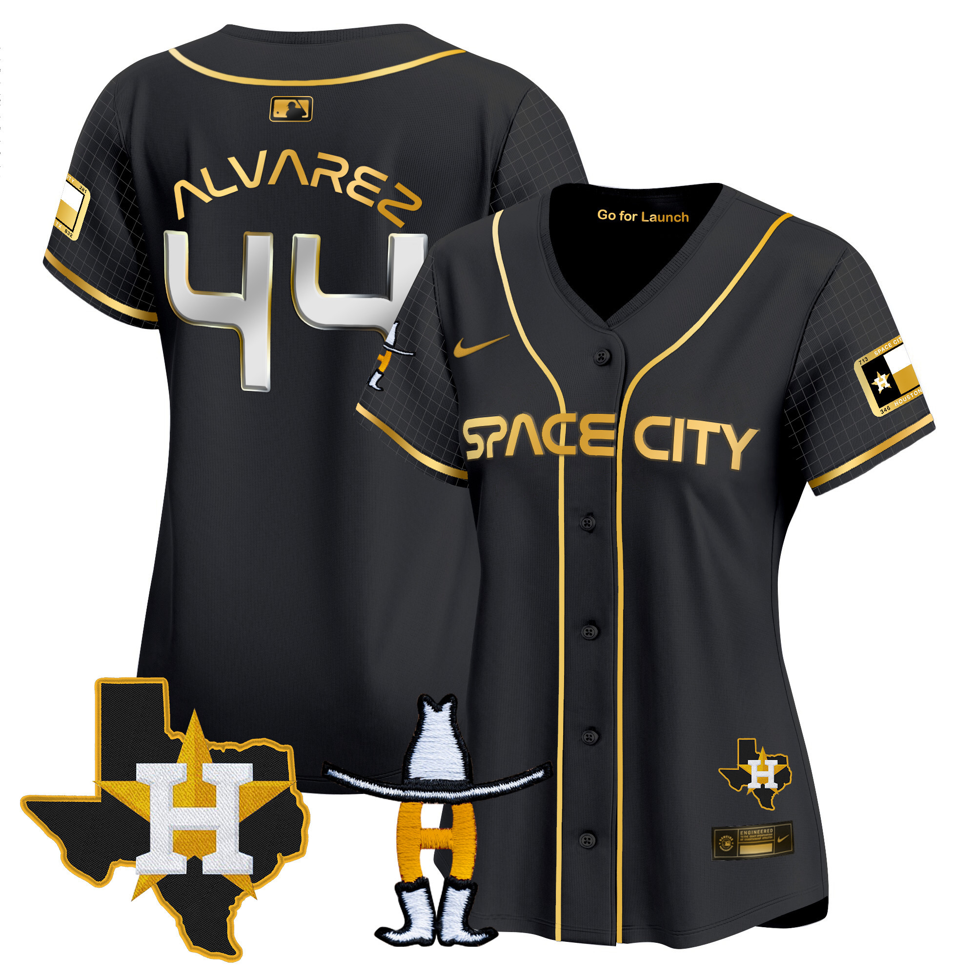 Yordan Álvarez Women's Houston Astros Space City Texas Patch Vapor Premier Limited Black Gold Jersey - All Stitched