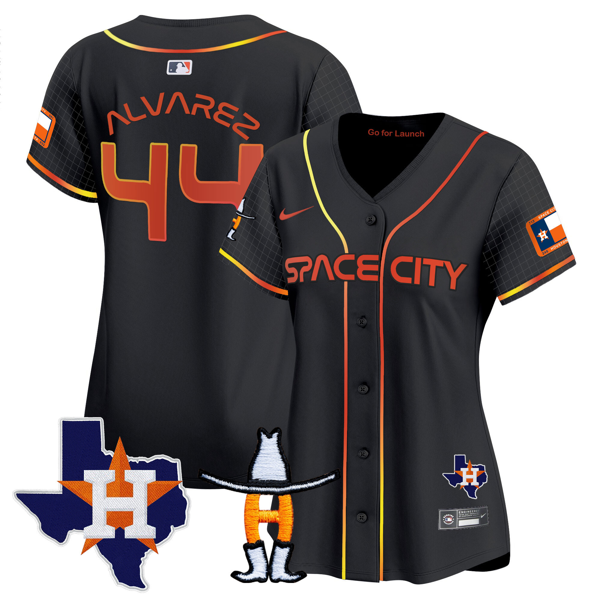 Yordan Álvarez Women's Houston Astros Space City Texas Patch Vapor Premier Limited Black Jersey - All Stitched