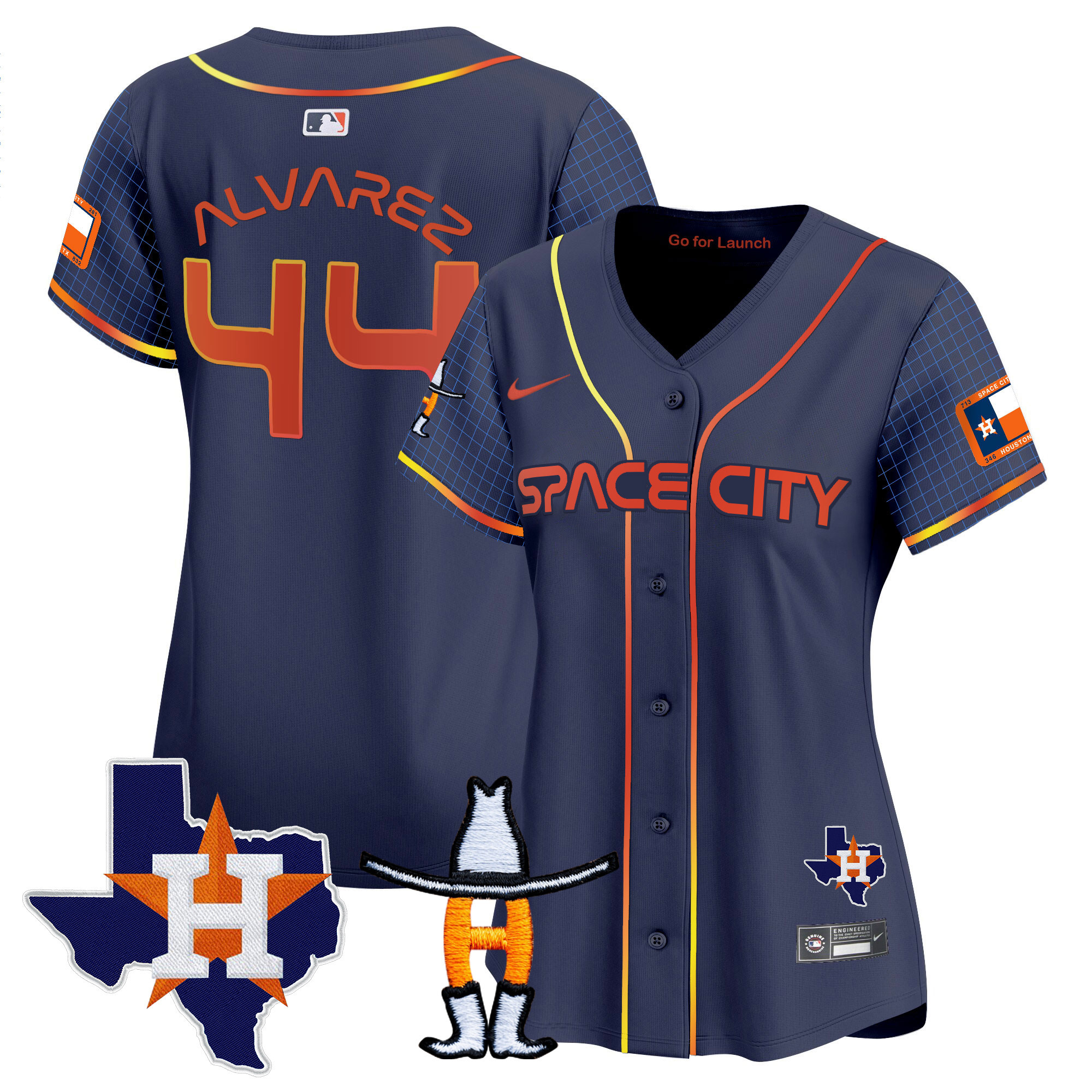 Yordan Álvarez Women's Houston Astros Space City Texas Patch Vapor Premier Limited Navy Jersey - All Stitched
