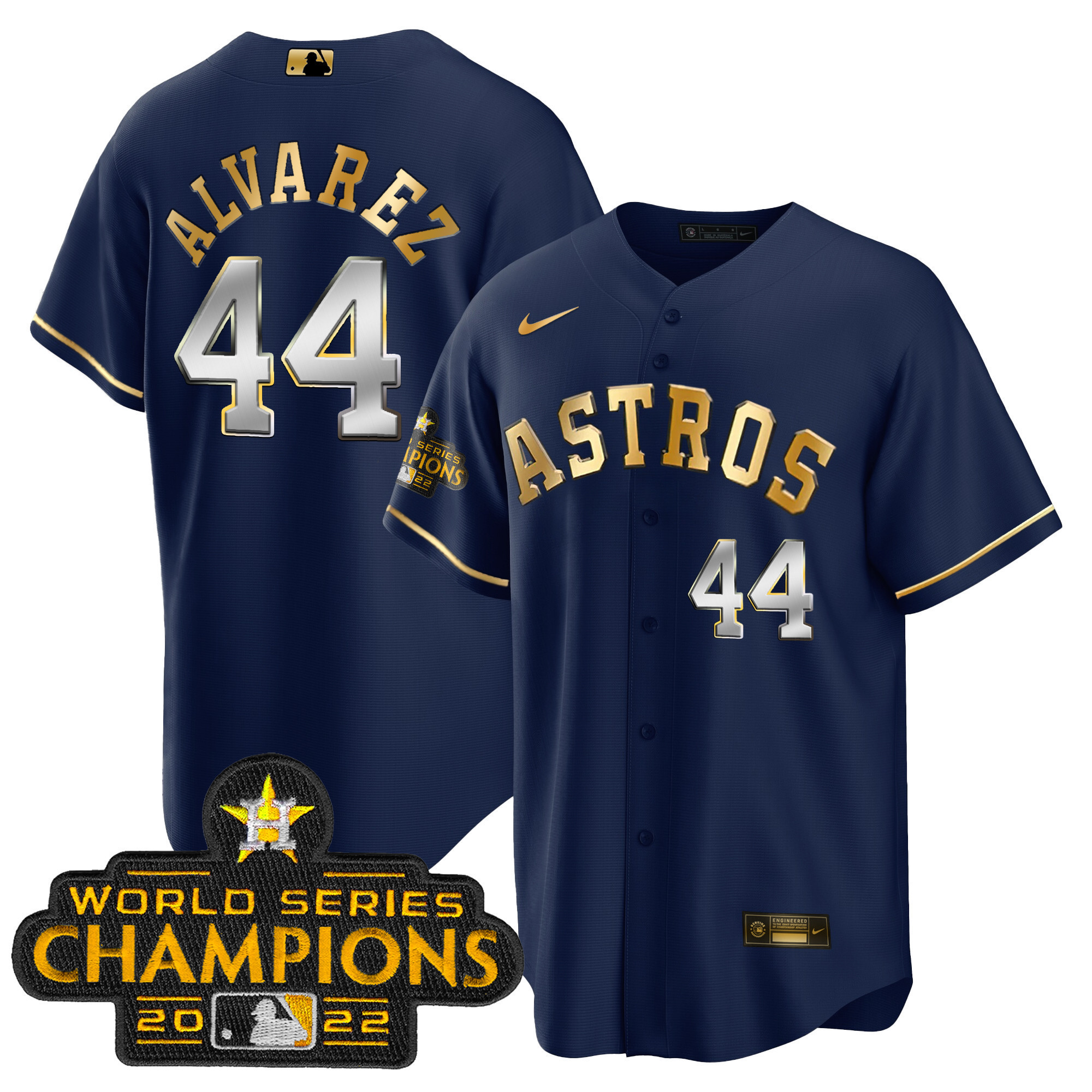 Yordan Álvarez Youth's Houston Astros Gold Cool Base Collection Navy Gold Jersey - All Stitched