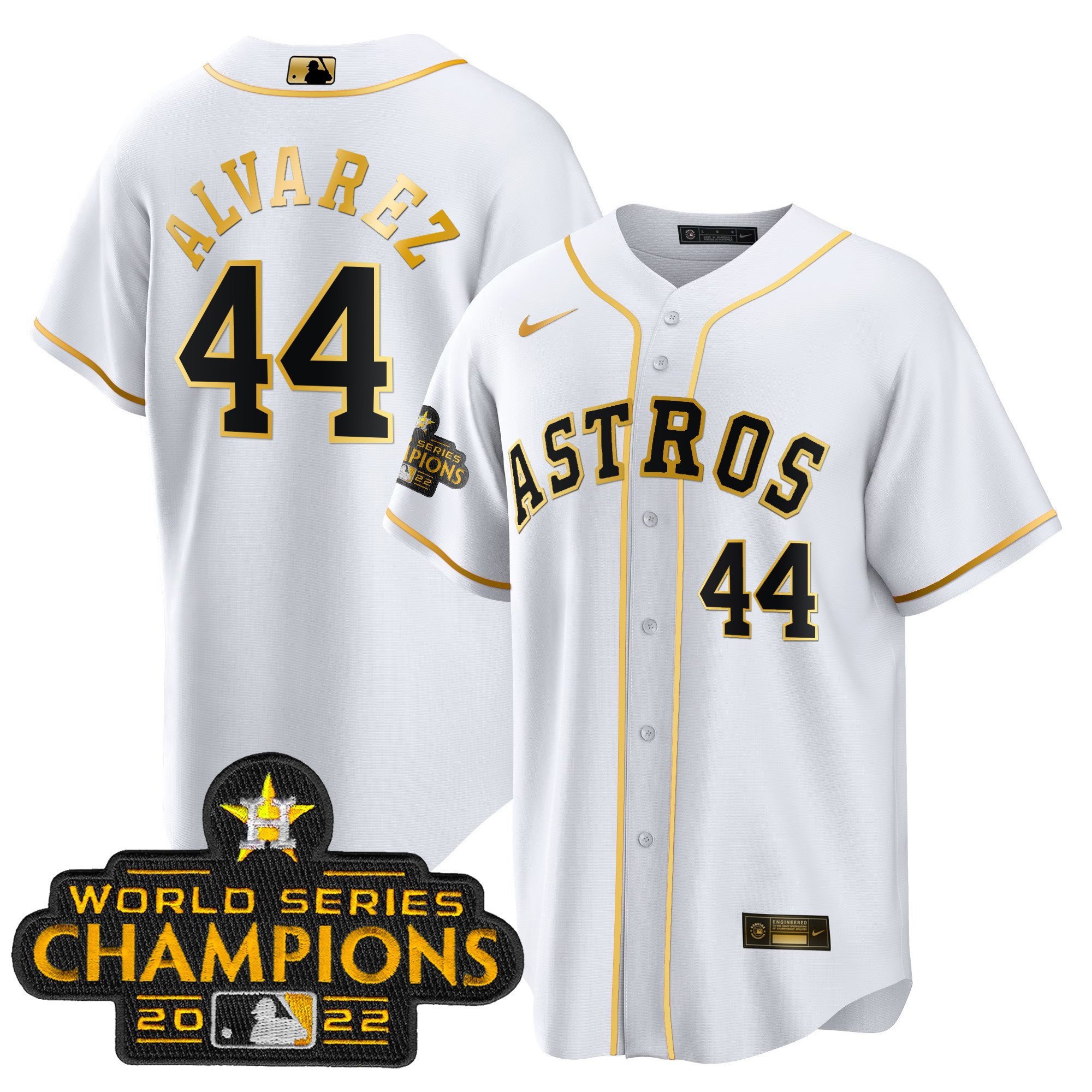 Yordan Álvarez Youth's Houston Astros Gold Cool Base Collection White Gold Jersey - All Stitched