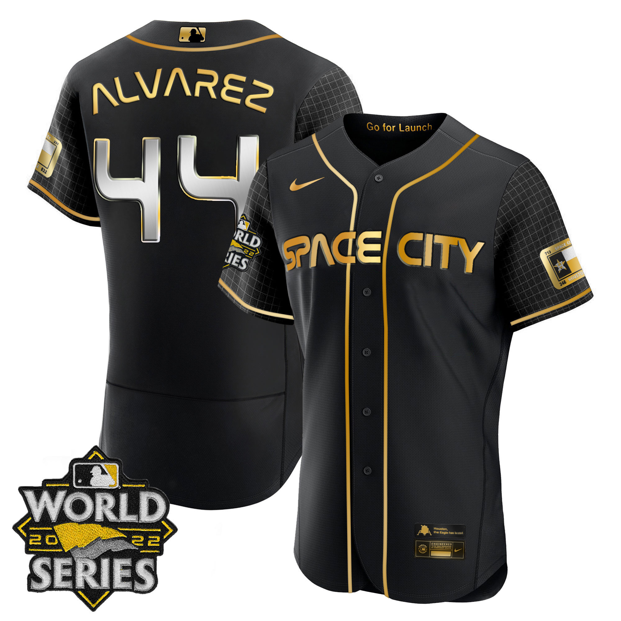 Yordan Álvarez Youth's Houston Astros Space City Gold World Series Flex Black Jersey - All Stitched