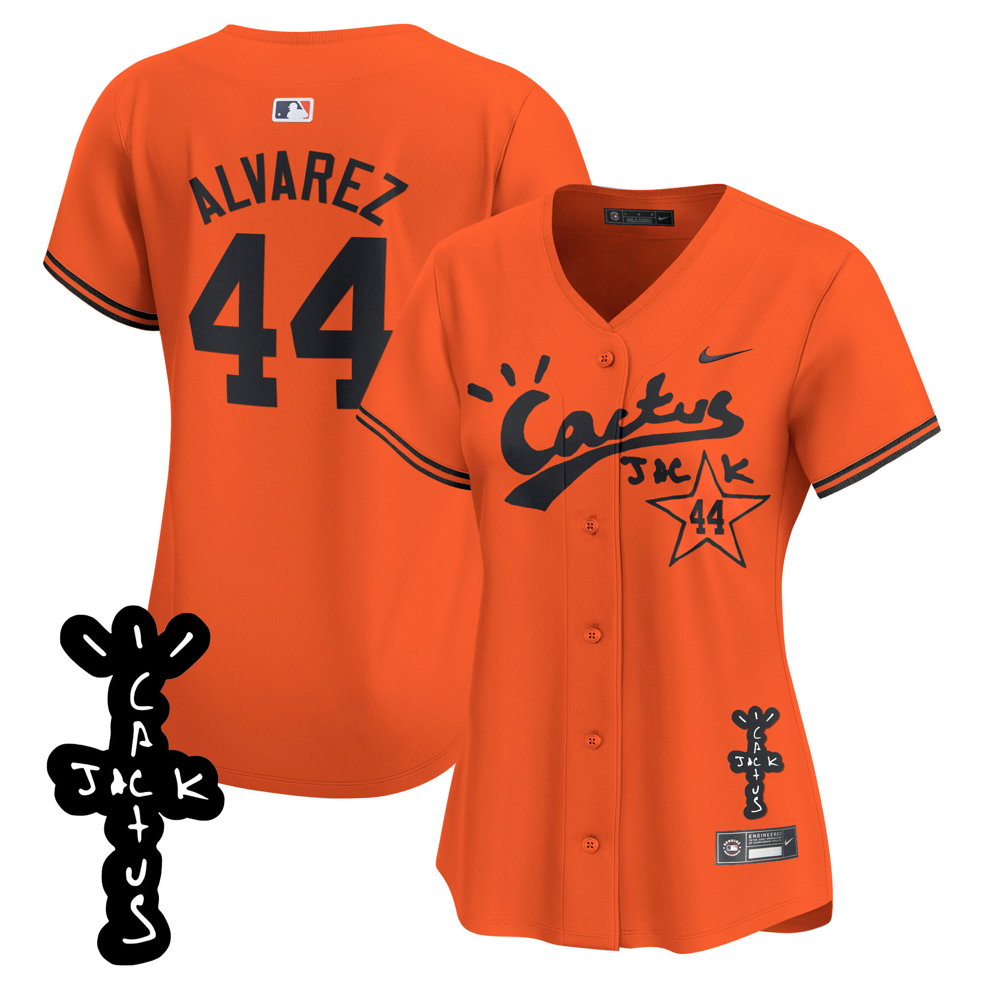 Yordan Álvarezv Women's Houston Astros Cactus Jack Patch Vapor Premier Limited V2 Orange Jersey - All Stitched