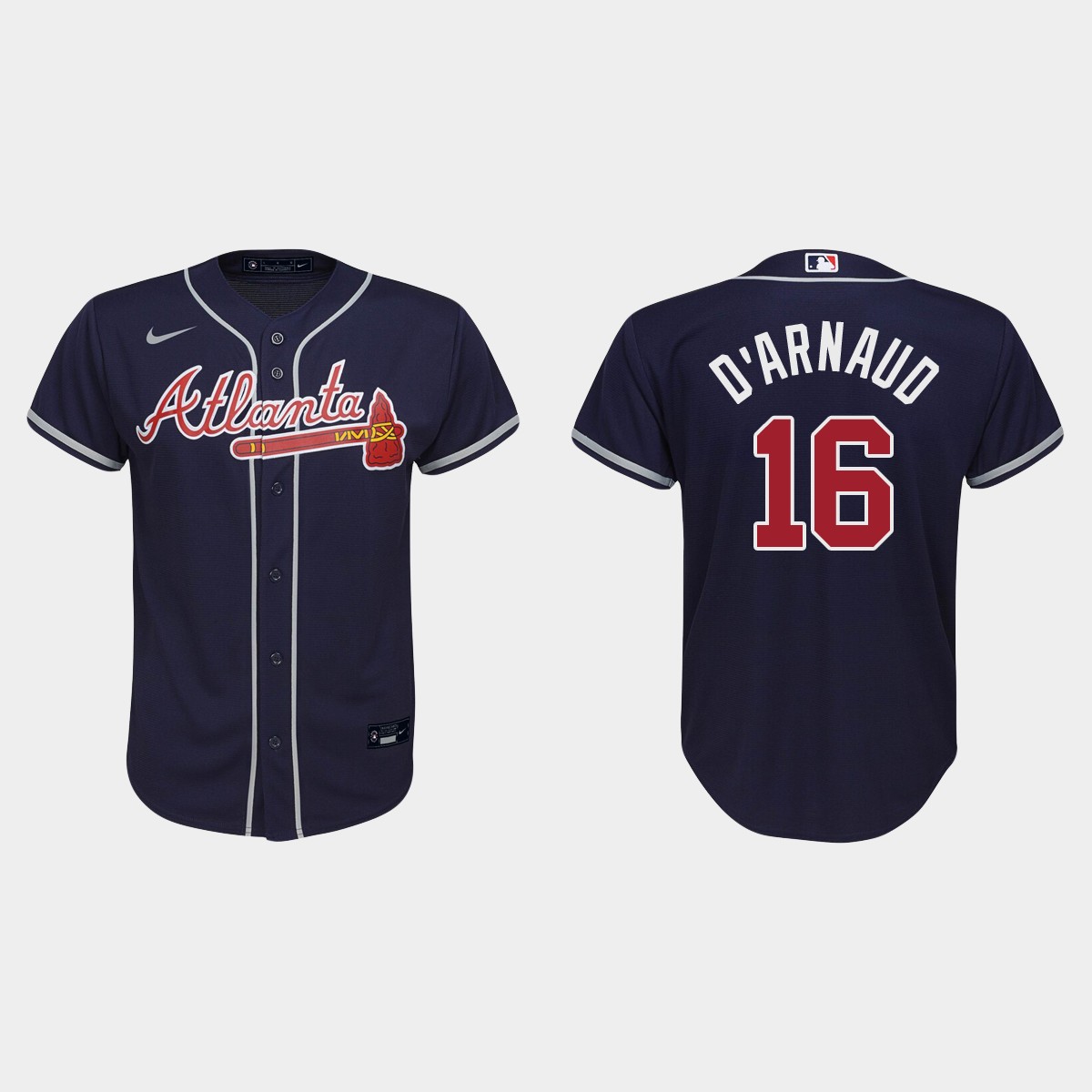 Youth Atlanta Braves #16 Travis d'Arnaud Navy Alternate Jersey