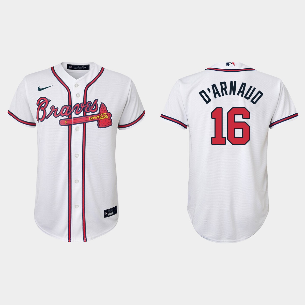 Youth Atlanta Braves #16 Travis d'Arnaud White Home Jersey