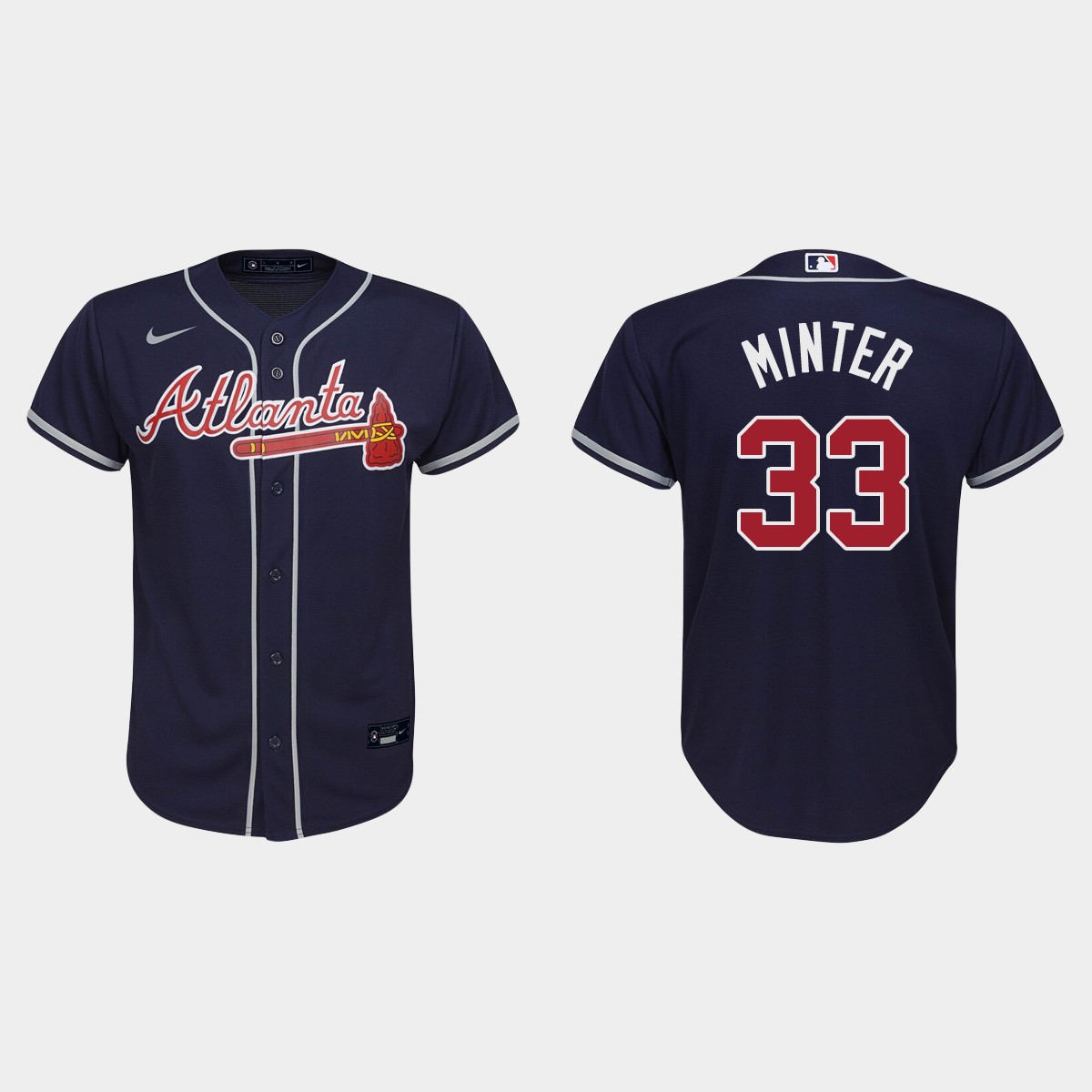 Youth Atlanta Braves #33 A.J. Minter Navy Alternate Jersey