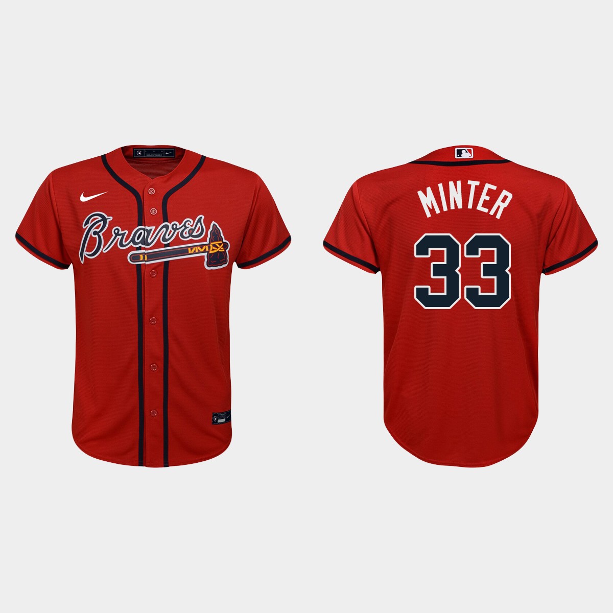 Youth Atlanta Braves #33 A.J. Minter Red Alternate Jersey
