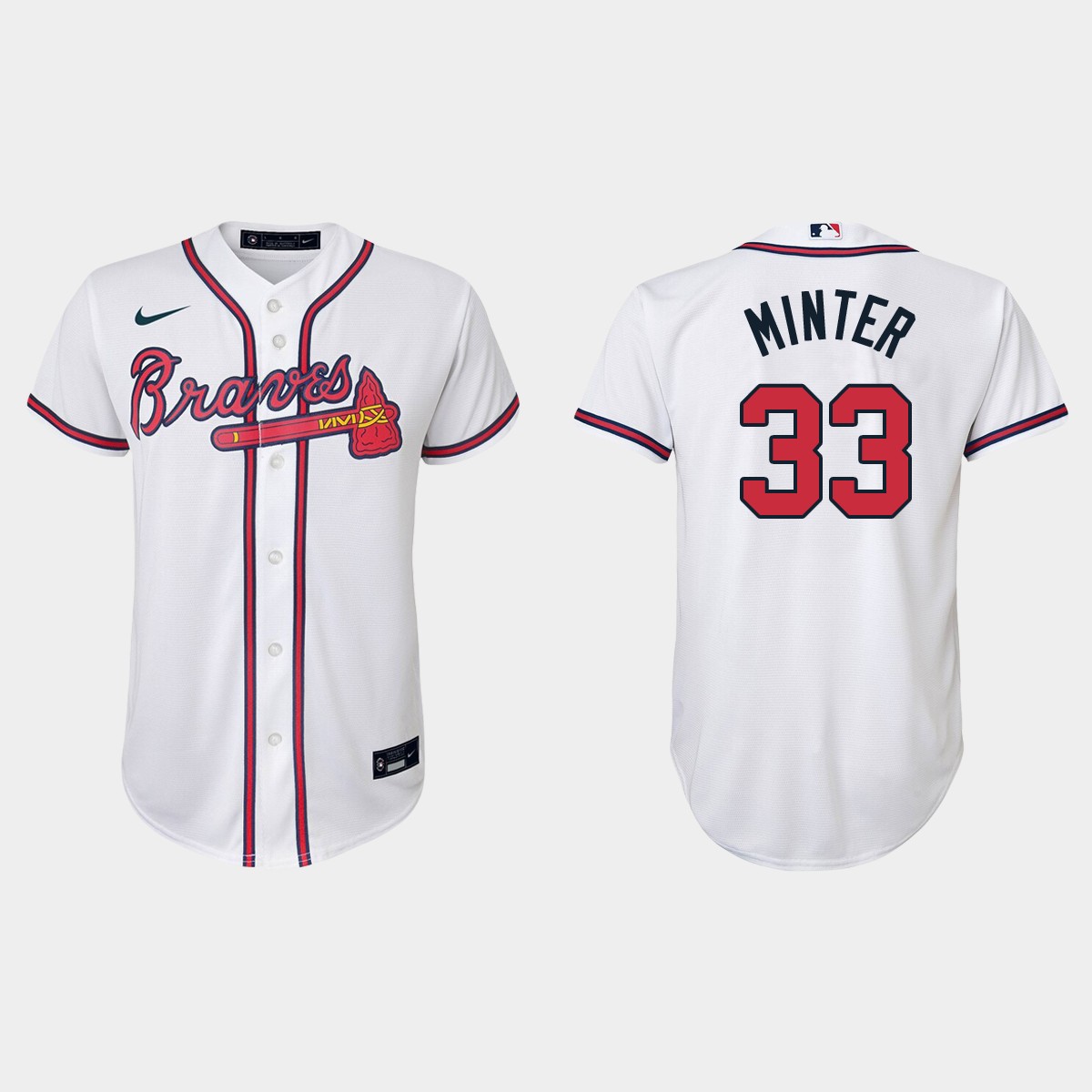 Youth Atlanta Braves #33 A.J. Minter White Home Jersey
