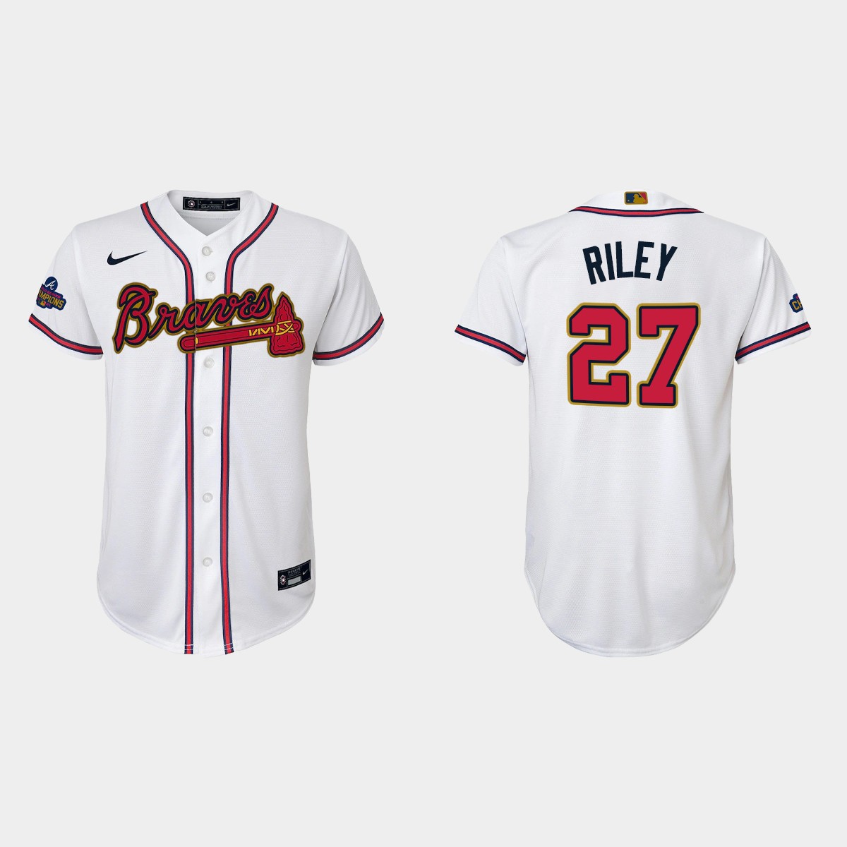 Youth Atlanta Braves Austin Riley Gold Program White Jersey