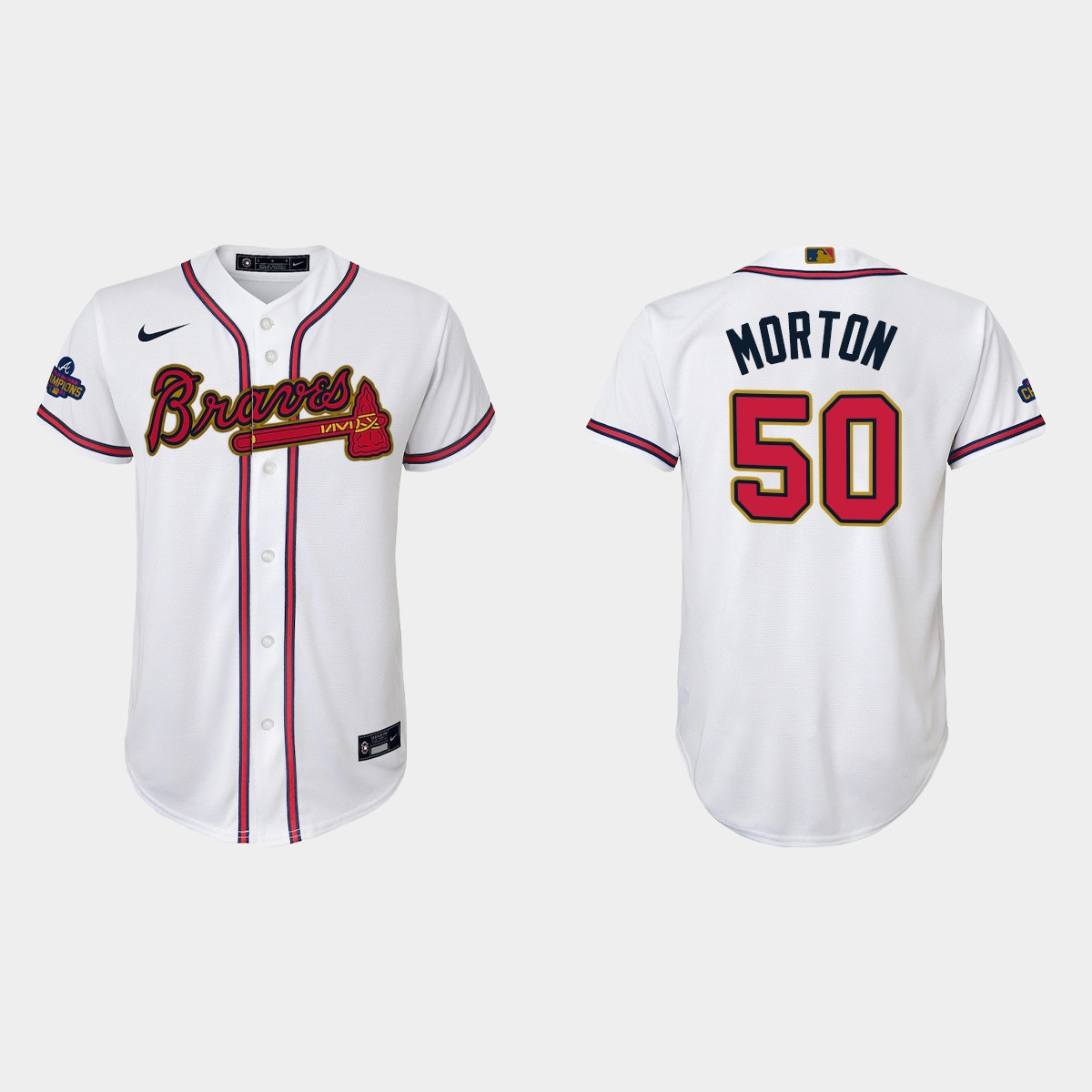 Youth Atlanta Braves Charlie Morton Gold Program White Jersey