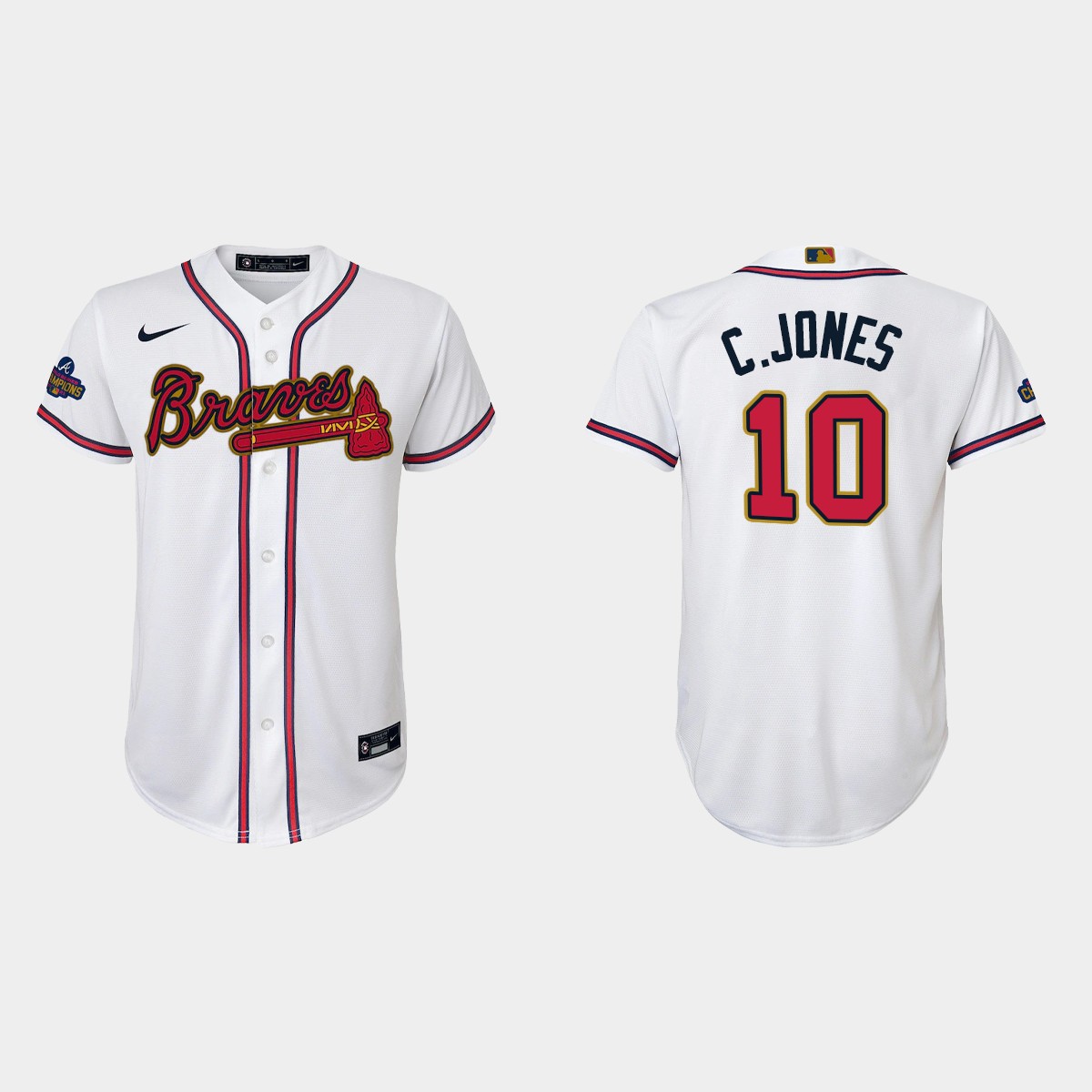 Youth Atlanta Braves Chipper Jones Gold Program White Jersey