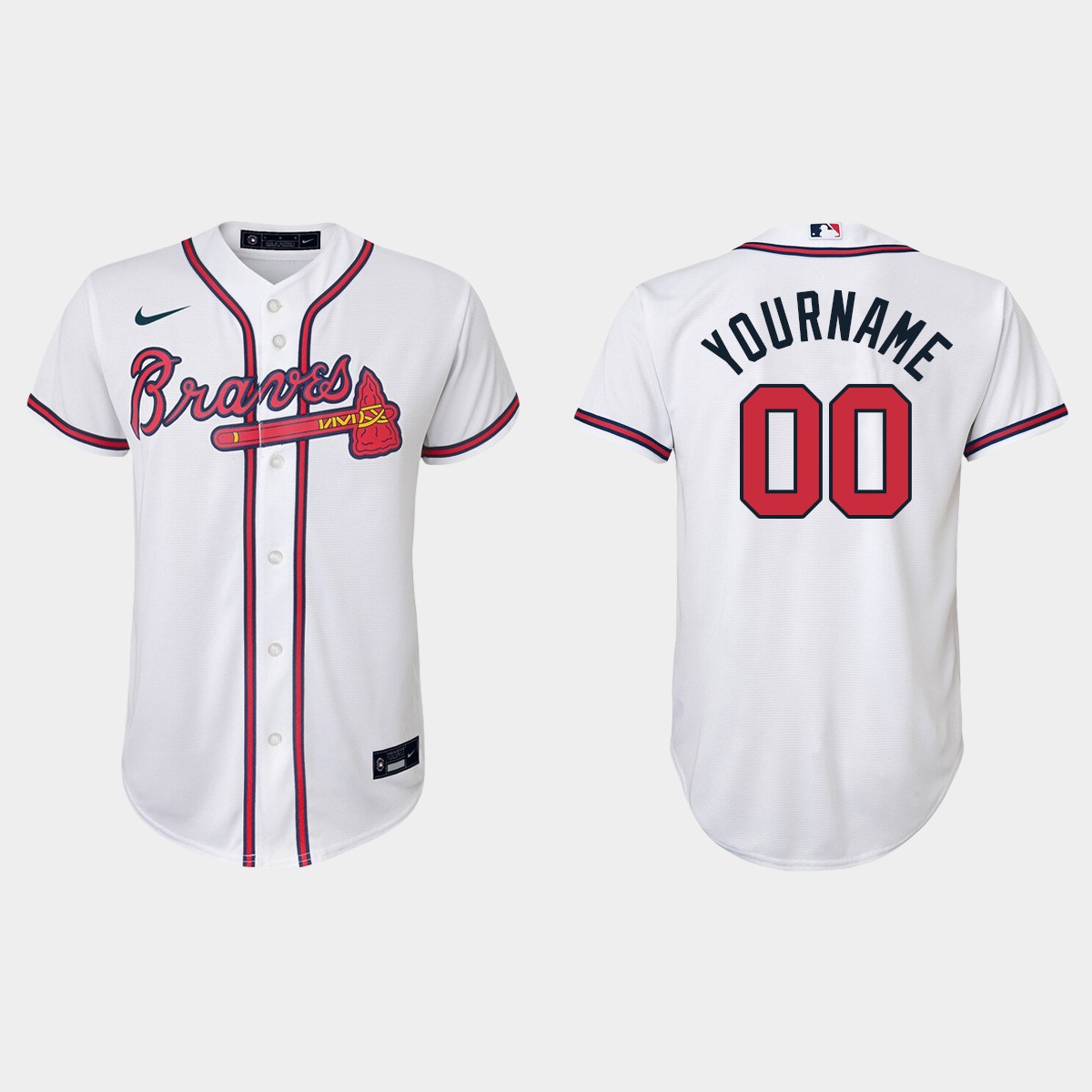 Youth Atlanta Braves Custom White Home Jersey