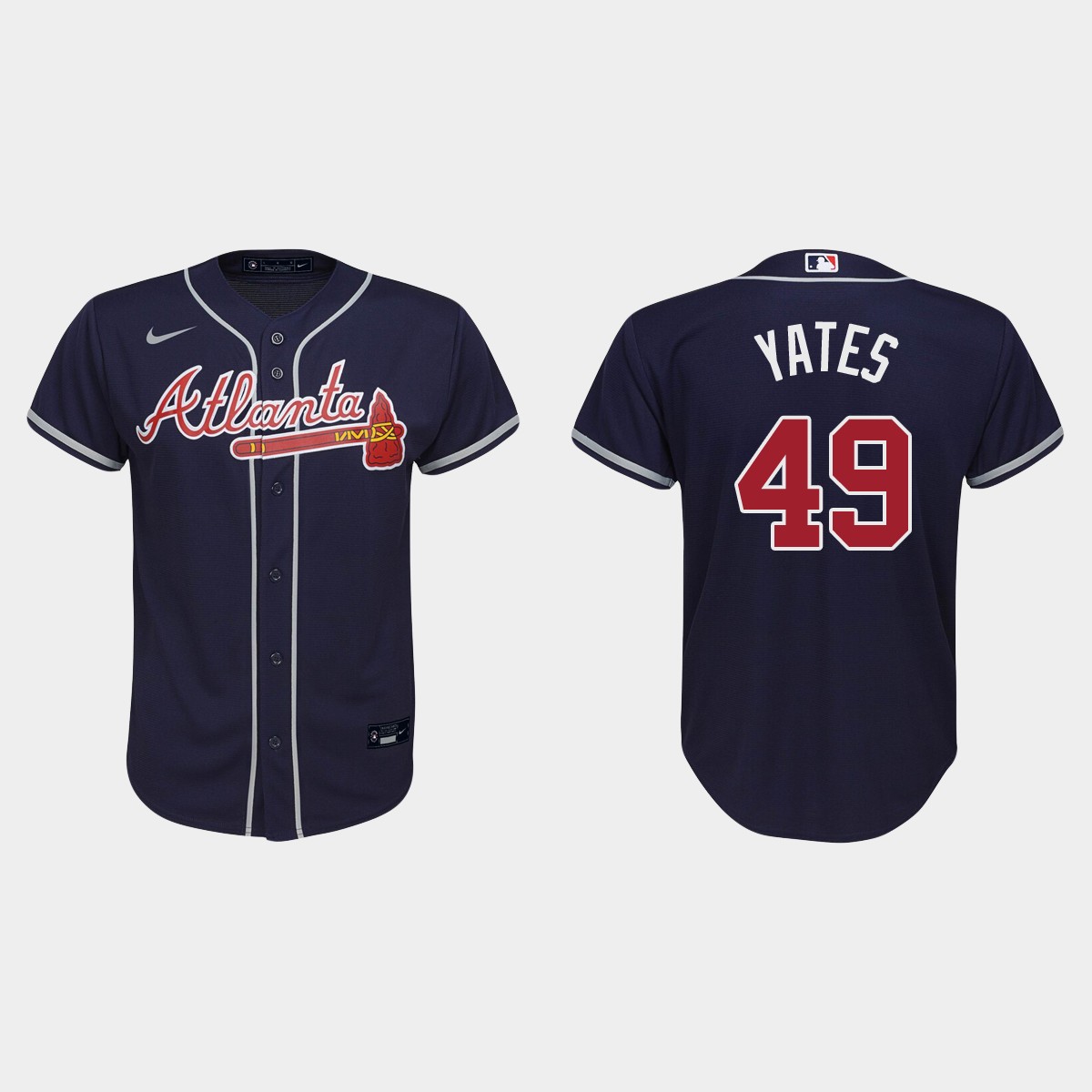 Youth Atlanta Braves Kirby Yates Navy Alternate Jersey