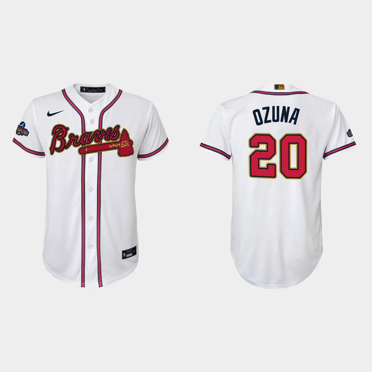 Youth Atlanta Braves Marcell Ozuna Gold Program White Jersey