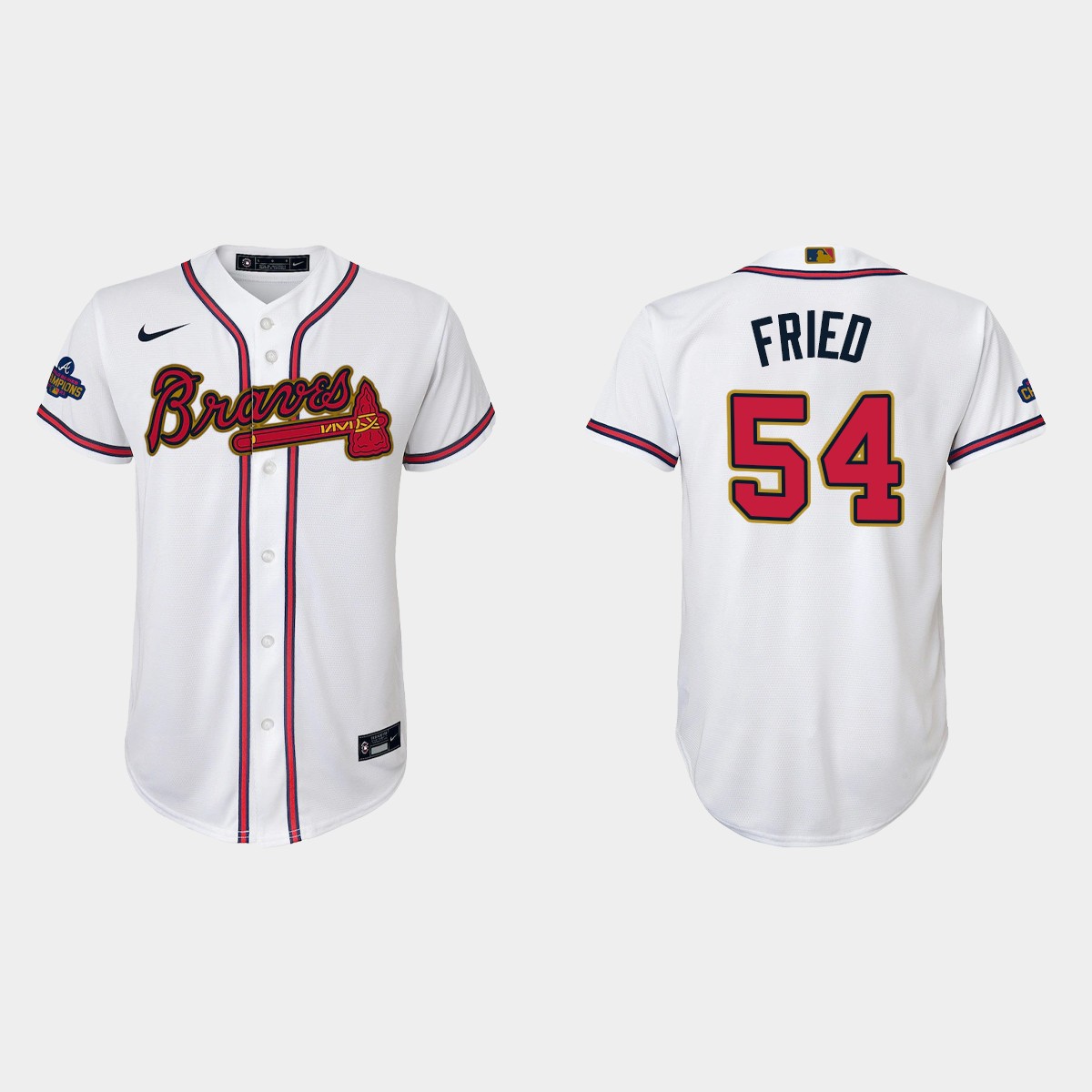 Youth Atlanta Braves Max Fried Gold Program White Jersey