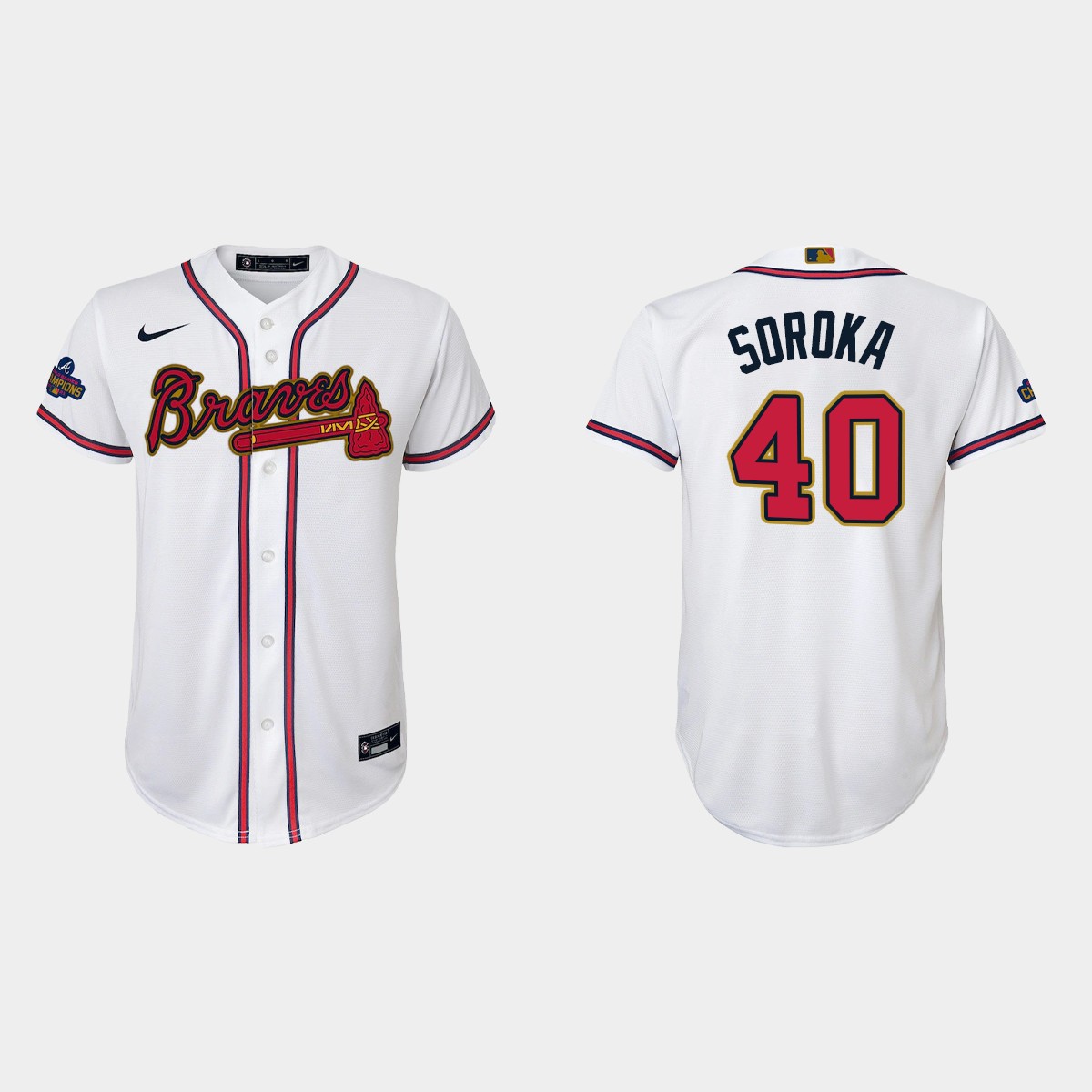 Youth Atlanta Braves Mike Soroka Gold Program White Jersey
