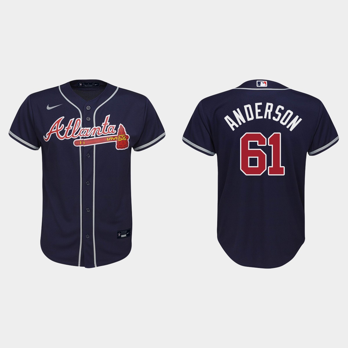 Youth Atlanta Braves Nick Anderson Navy Alternate Jersey