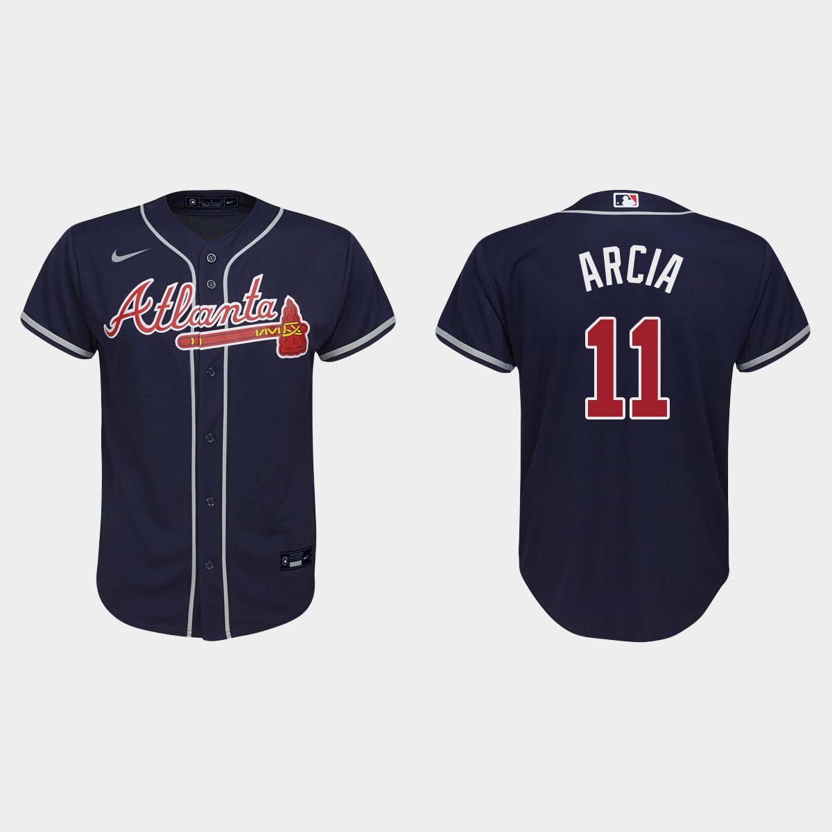 Youth Atlanta Braves Orlando Arcia Navy Alternate Jersey