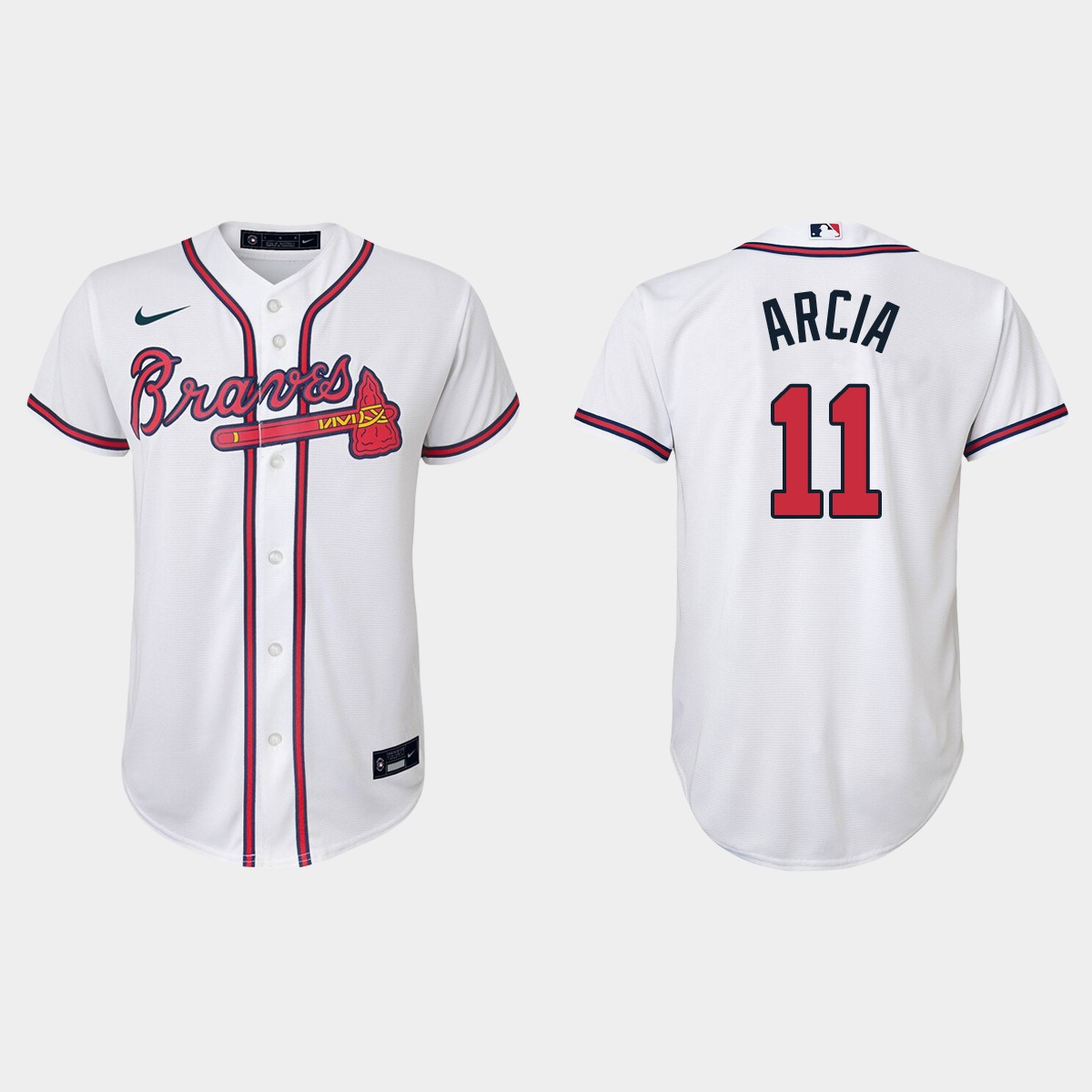 Youth Atlanta Braves Orlando Arcia White Home Jersey