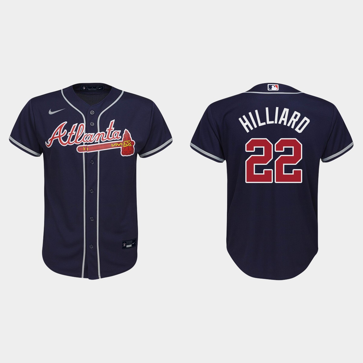 Youth Atlanta Braves Sam Hilliard Navy Alternate Jersey