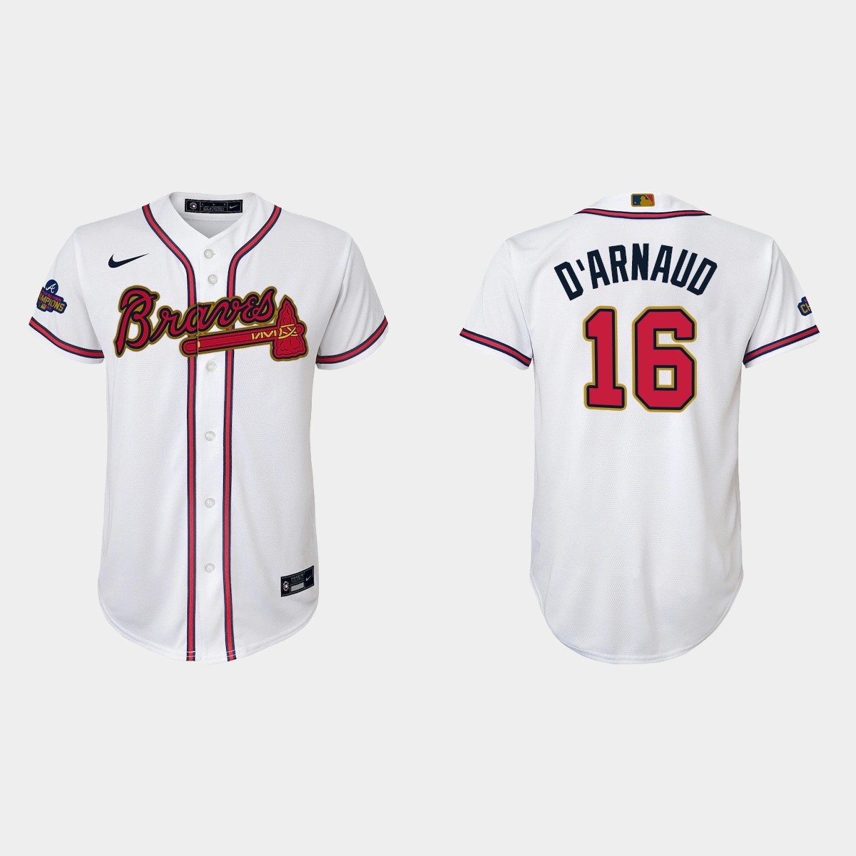 Youth Atlanta Braves Travis d'Arnaud Gold Program White Jersey