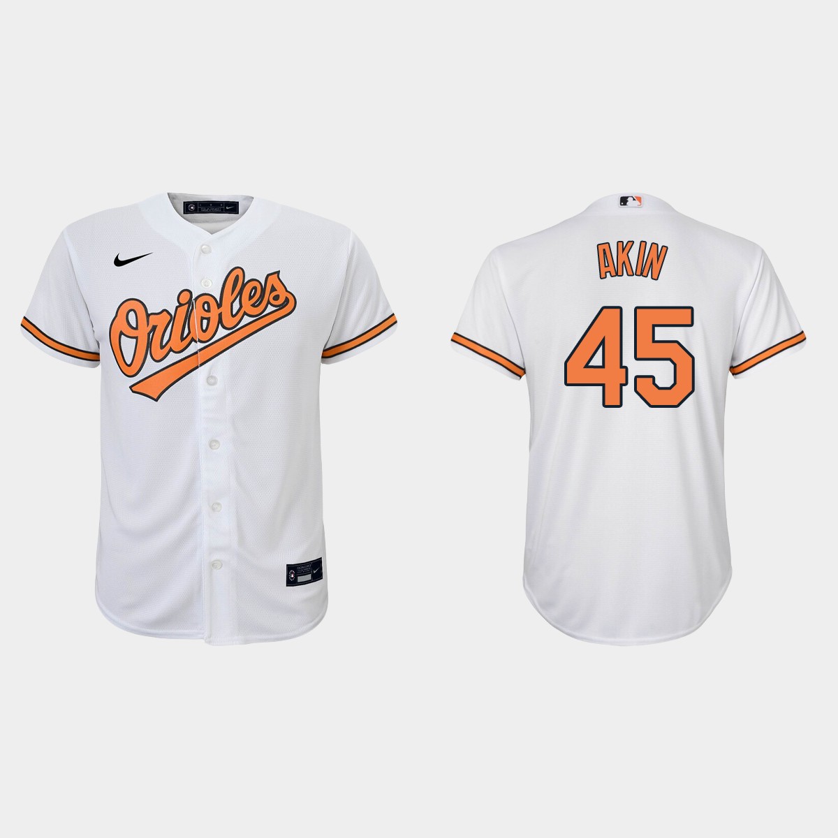 Youth Baltimore Orioles #45 Keegan Akin White Home Jersey