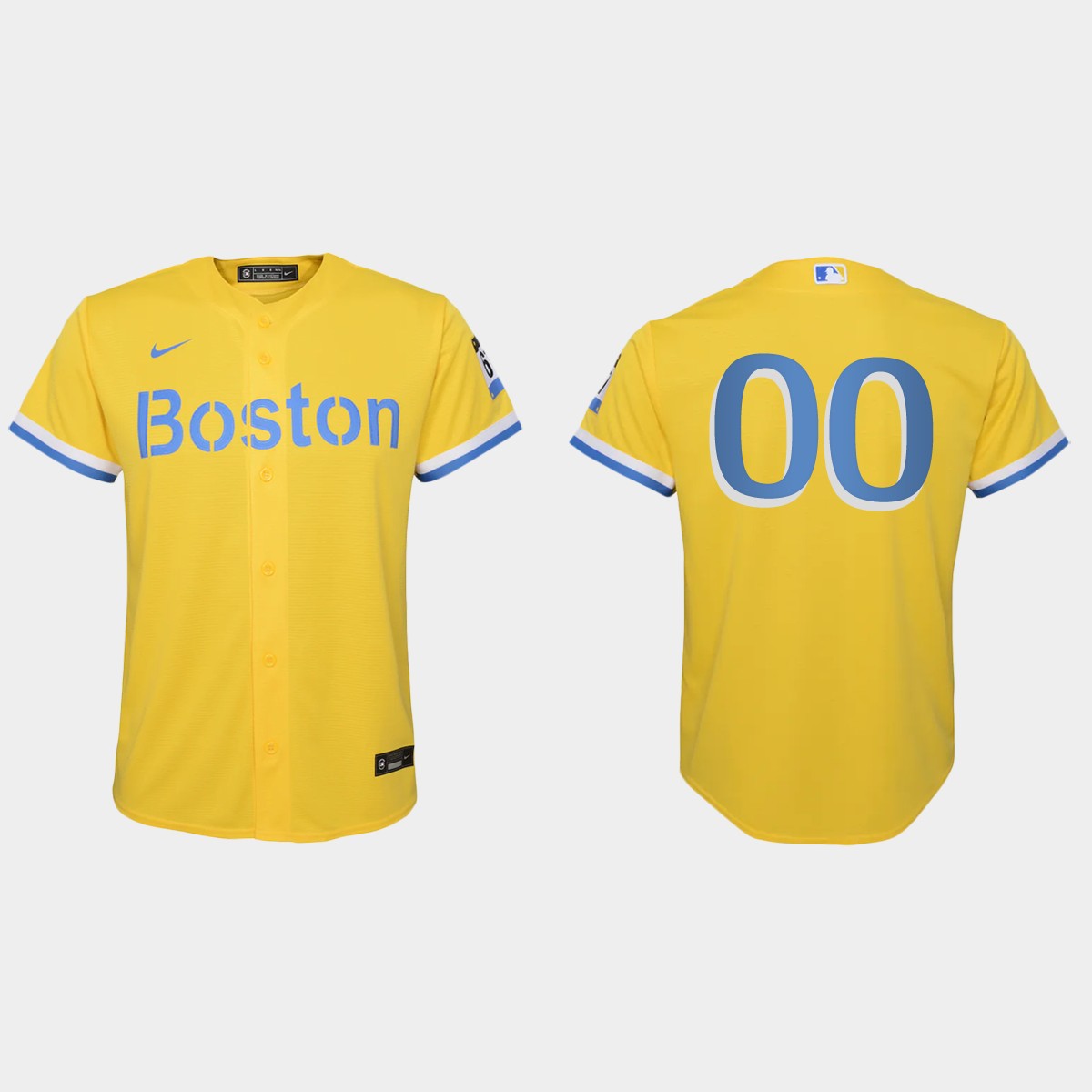 Youth Boston Red Sox #00 Custom Gold Light Blue City Connect Jersey