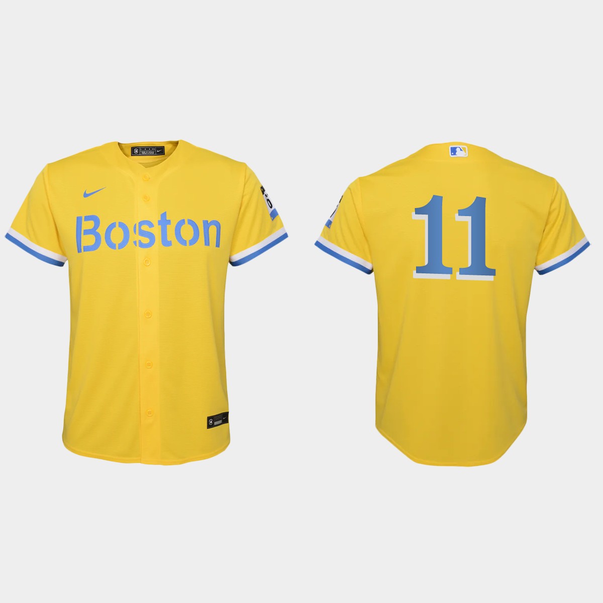 Youth Boston Red Sox #11 Rafael Devers Gold Light Blue City Connect Jersey