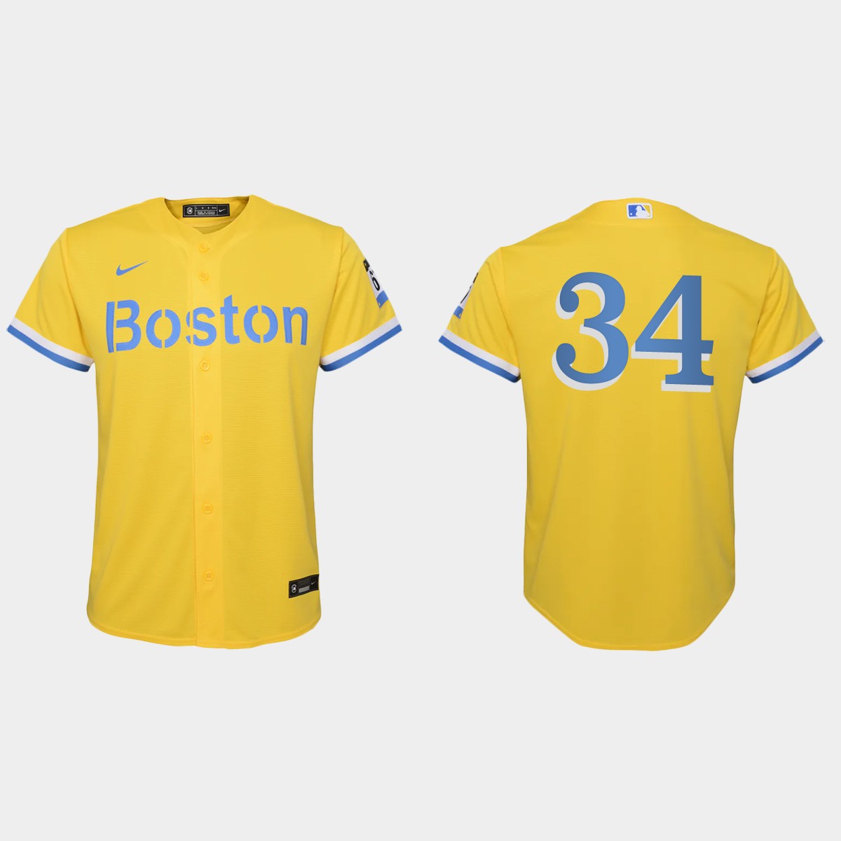 Youth Boston Red Sox #34 David Ortiz Gold Light Blue City Connect Jersey