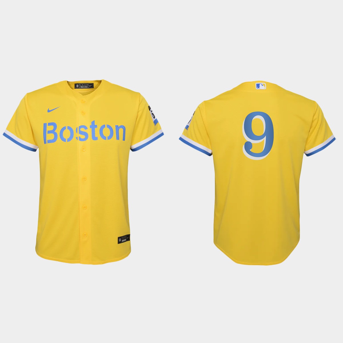 Youth Boston Red Sox #9 Ted Williams Gold Light Blue City Connect Jersey