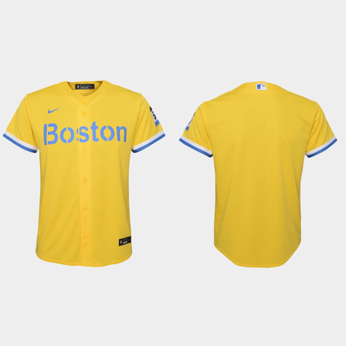 Youth Boston Red Sox # Gold Light Blue City Connect Jersey