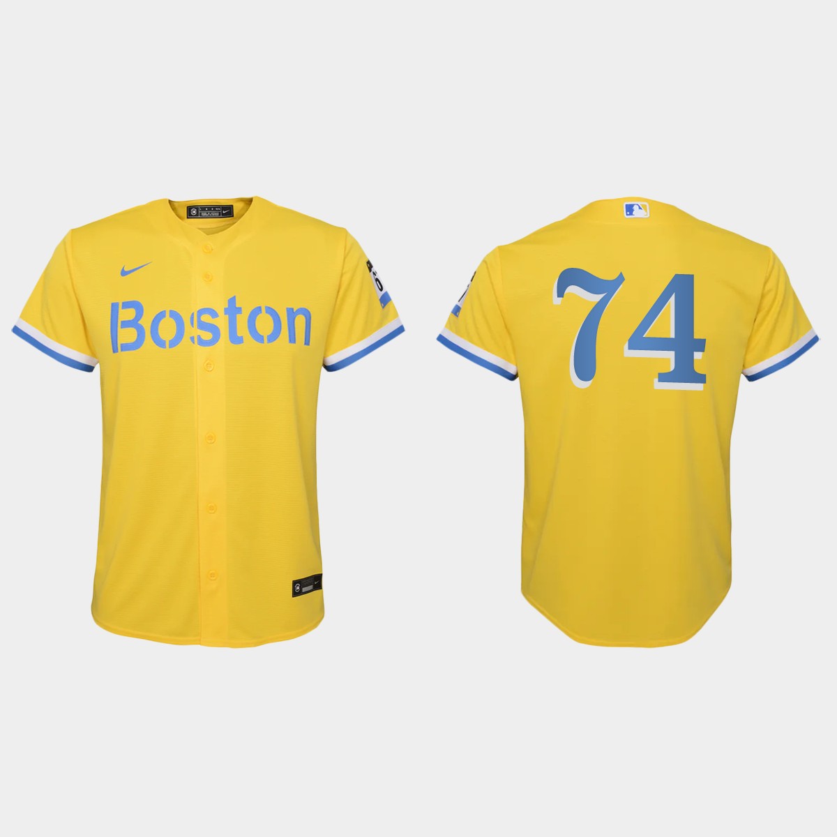 Youth Boston Red Sox Kenley Jansen Gold Light Blue City Connect Jersey