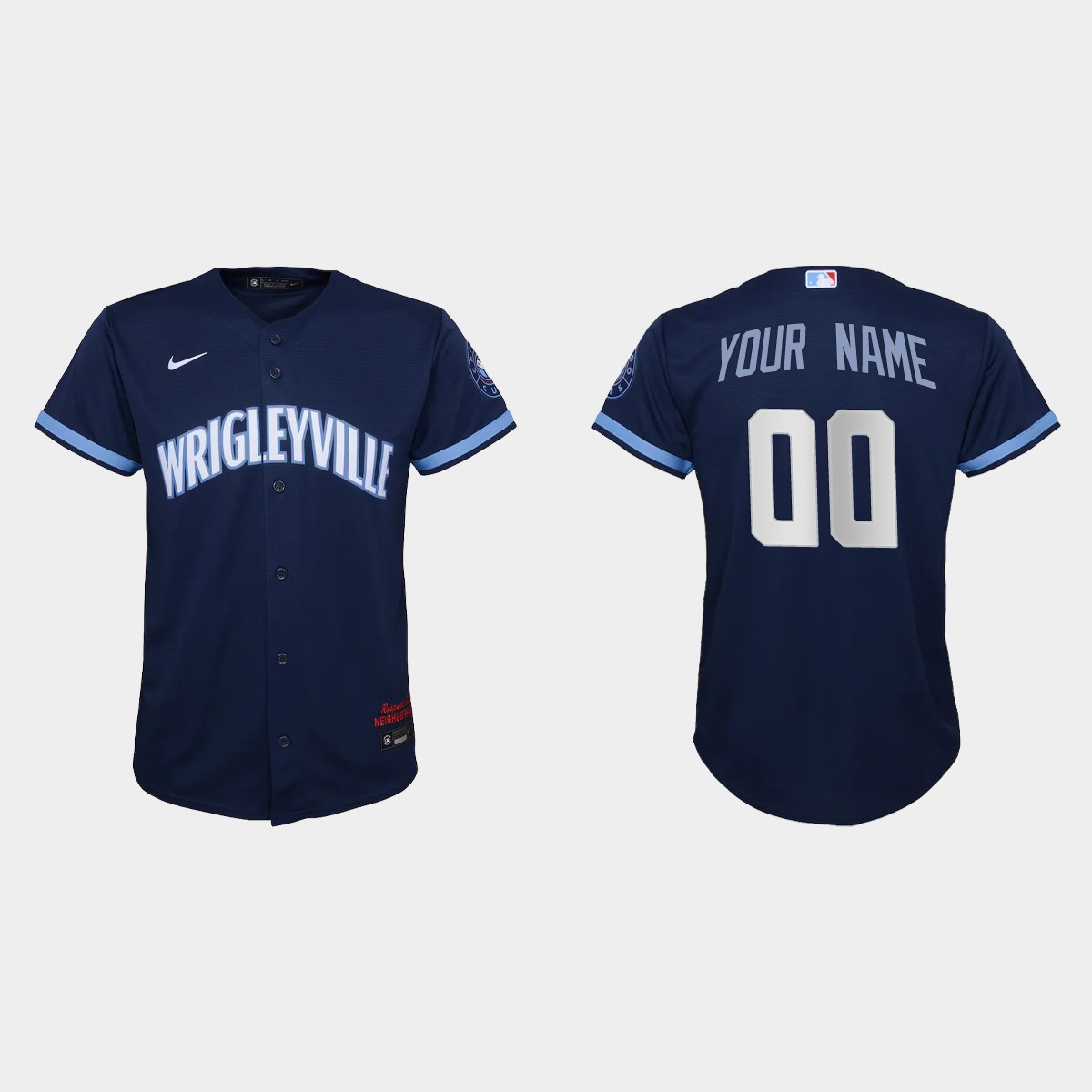 Youth Chicago Cubs #00 Custom Navy City Connect Jersey