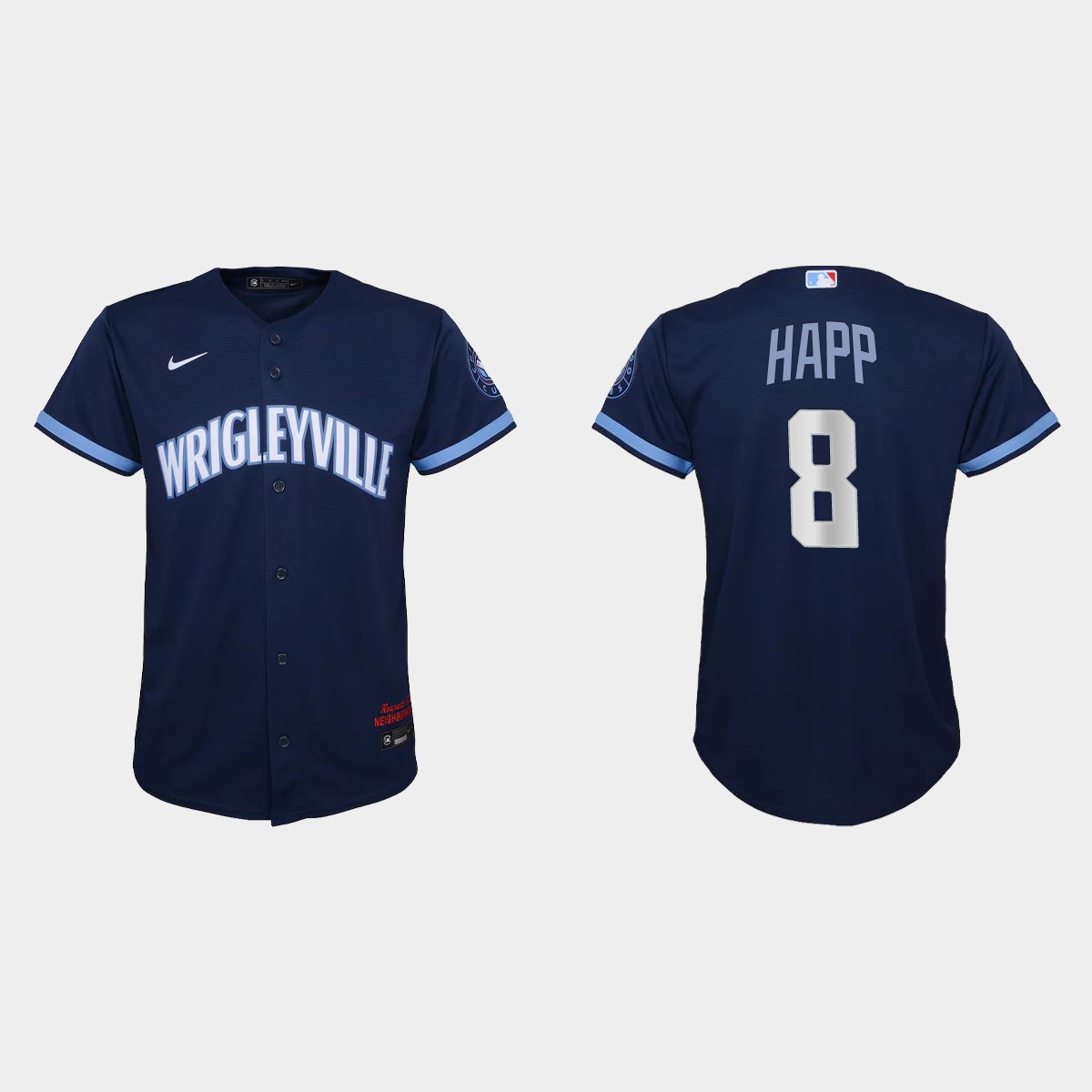 Youth Chicago Cubs #8 Ian Happ Navy City Connect Jersey
