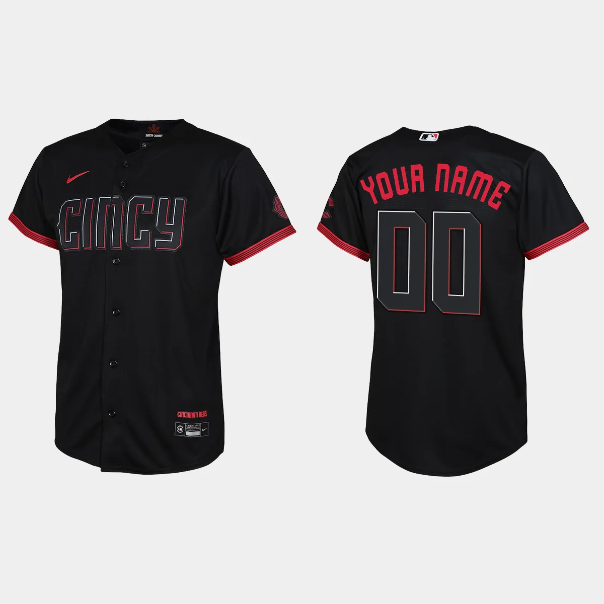 Youth Cincinnati Reds Custom Black City Connect Jersey